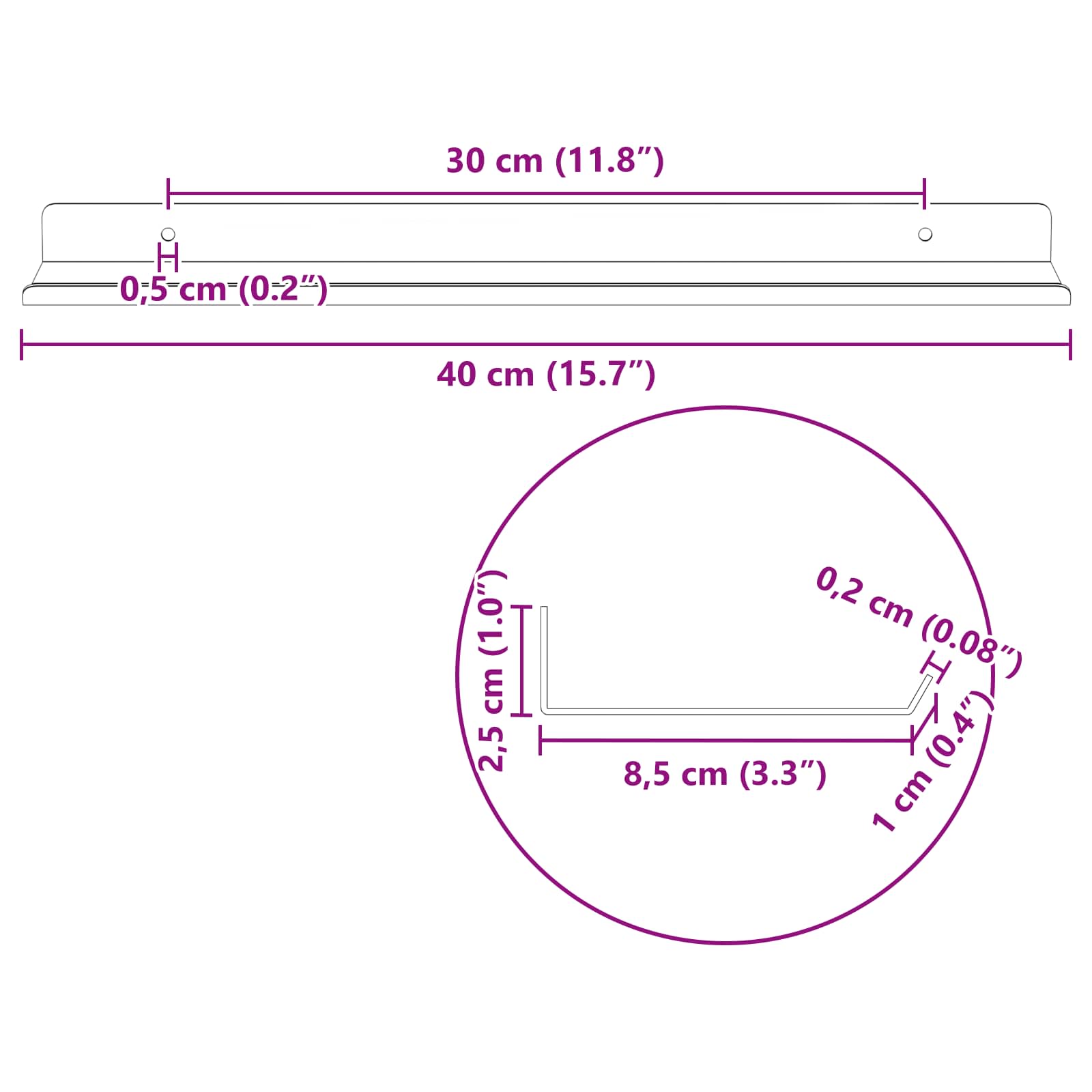 vidaXL Półka wisząca 4 pcs Różowy 40 x 8,5 x 2,5 cm Stal