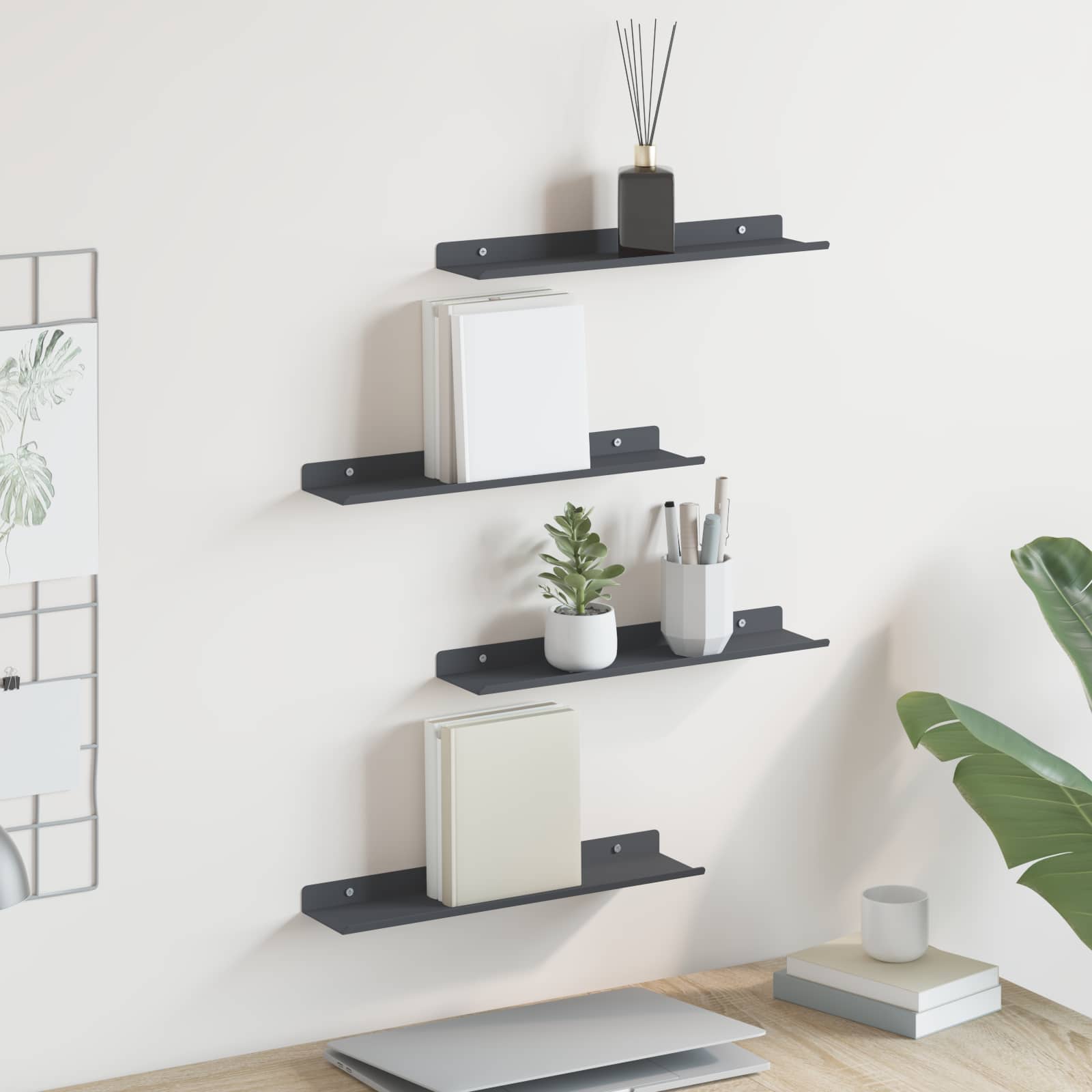 vidaXL Półka wisząca 4 pcs Antracyt 40 x 8,5 x 2,5 cm Stal