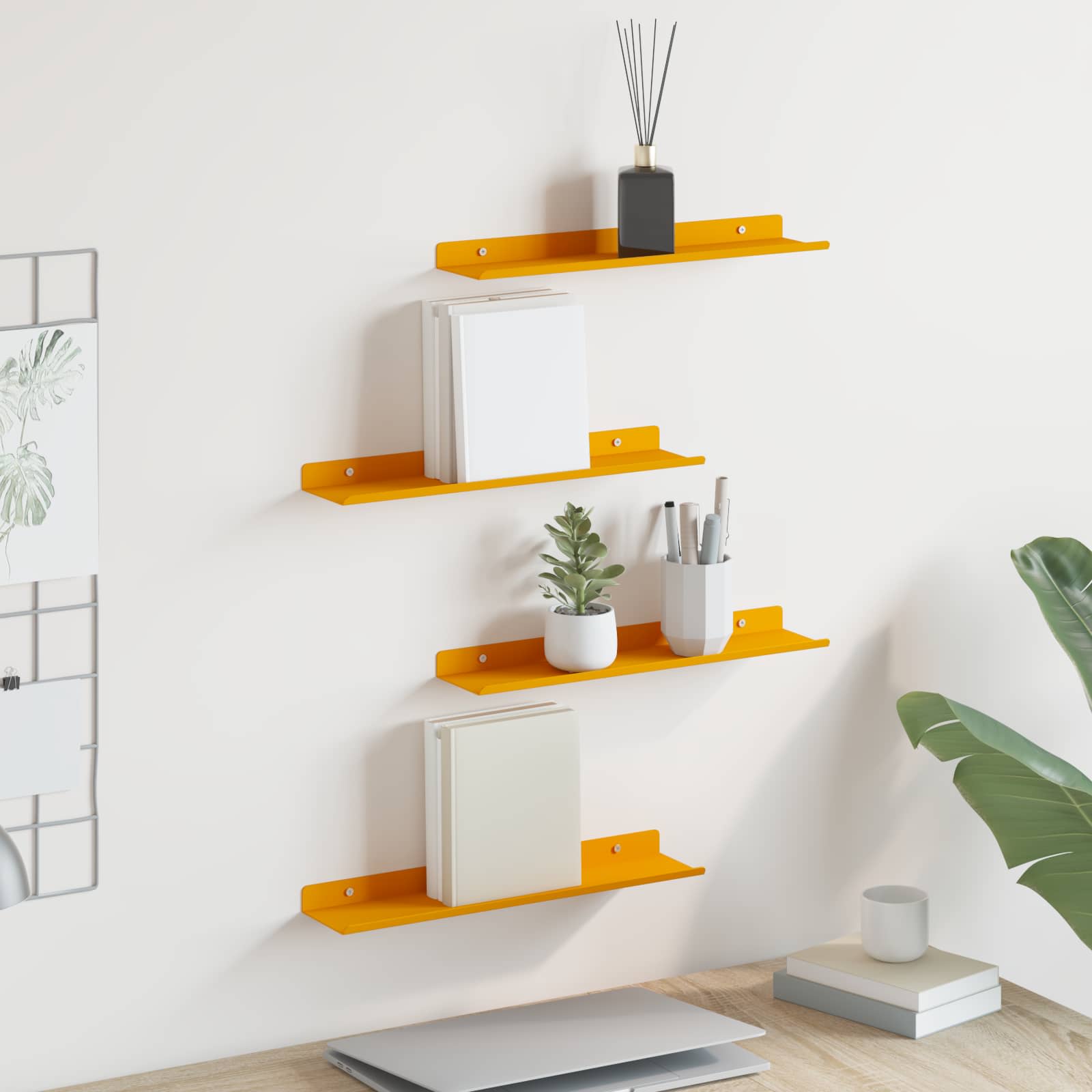 vidaXL Półka wisząca 4 pcs Musztardowy Żółty 40 x 8,5 x 2,5 cm Stal