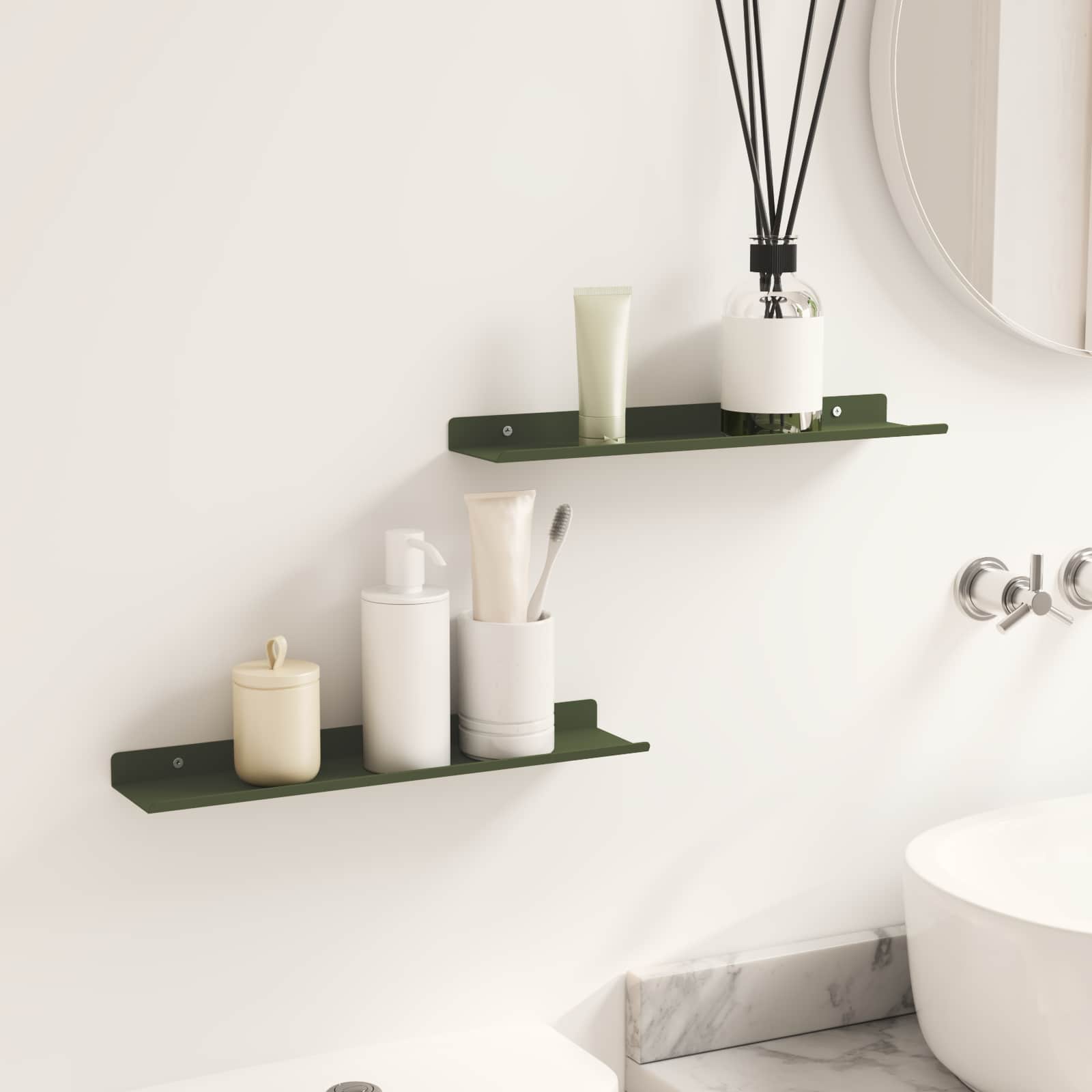 vidaXL Półka wisząca 2 pcs Zielony oliwkowy 40 x 8,5 x 2,5 cm Stal