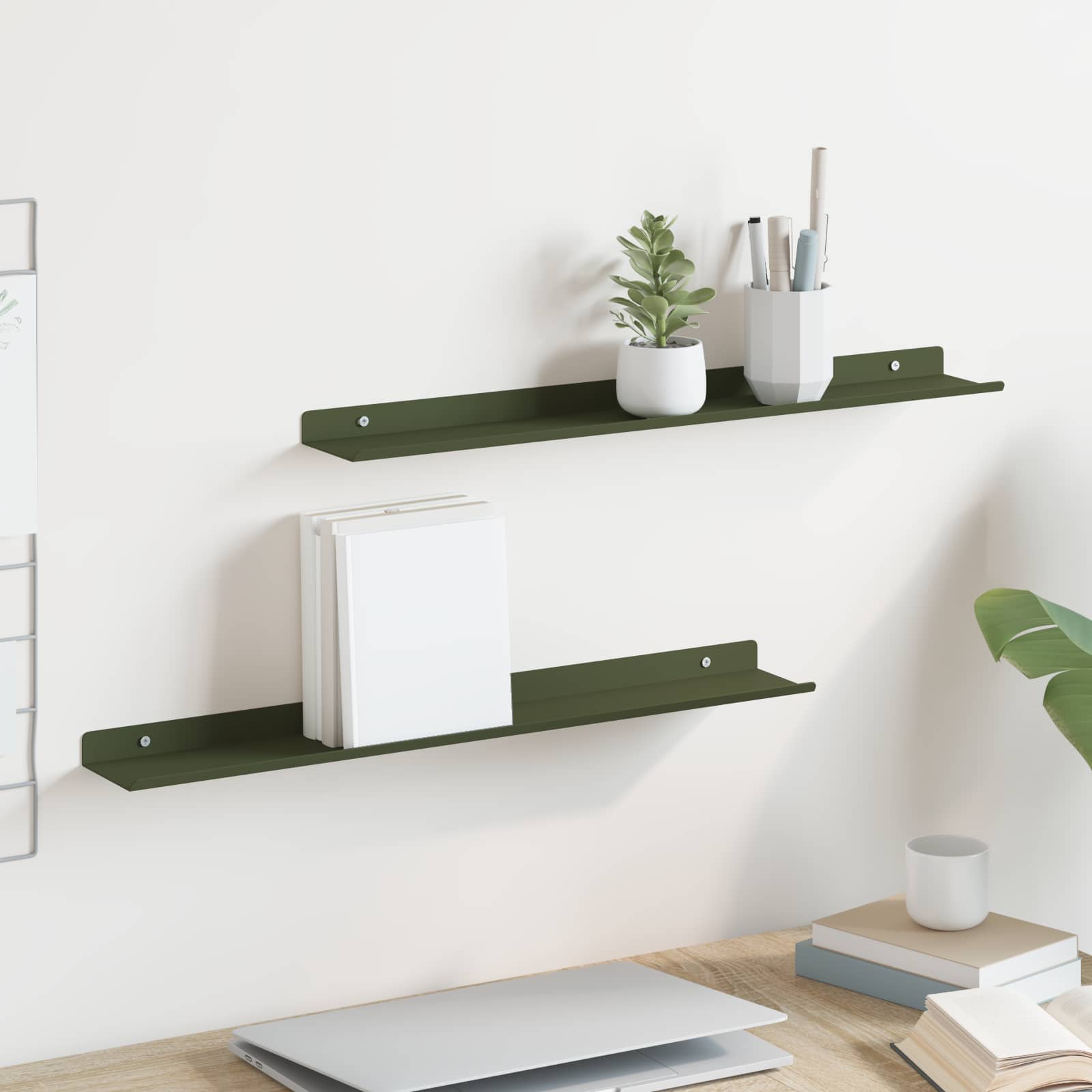 vidaXL Półka wisząca 2 pcs Zielony oliwkowy 60 x 8,5 x 2,5 cm Stal
