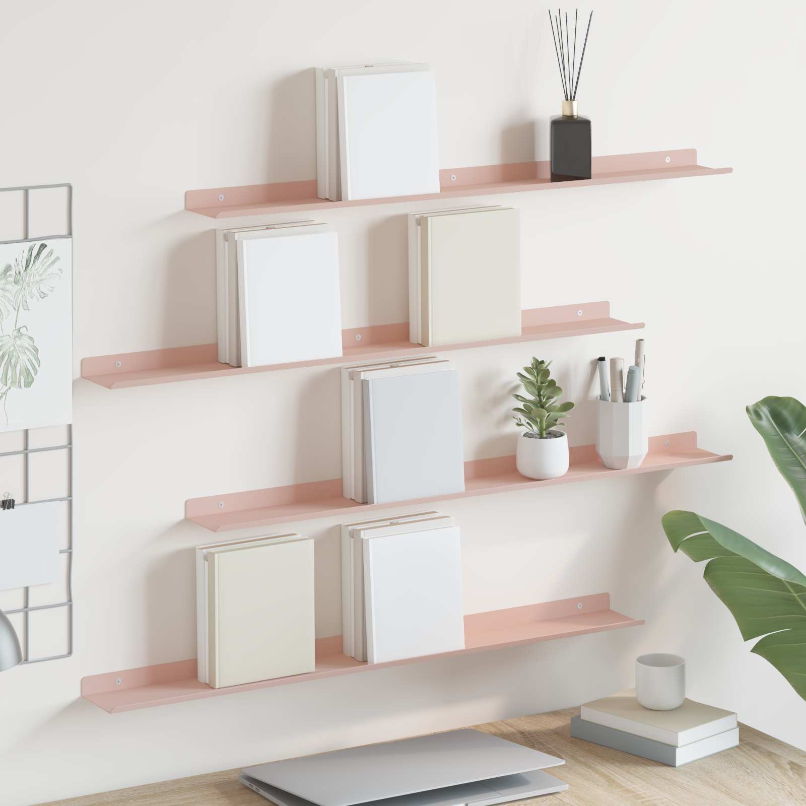 vidaXL Półka wisząca 4 pcs Różowy 80 x 9 x 2,5 cm Stal