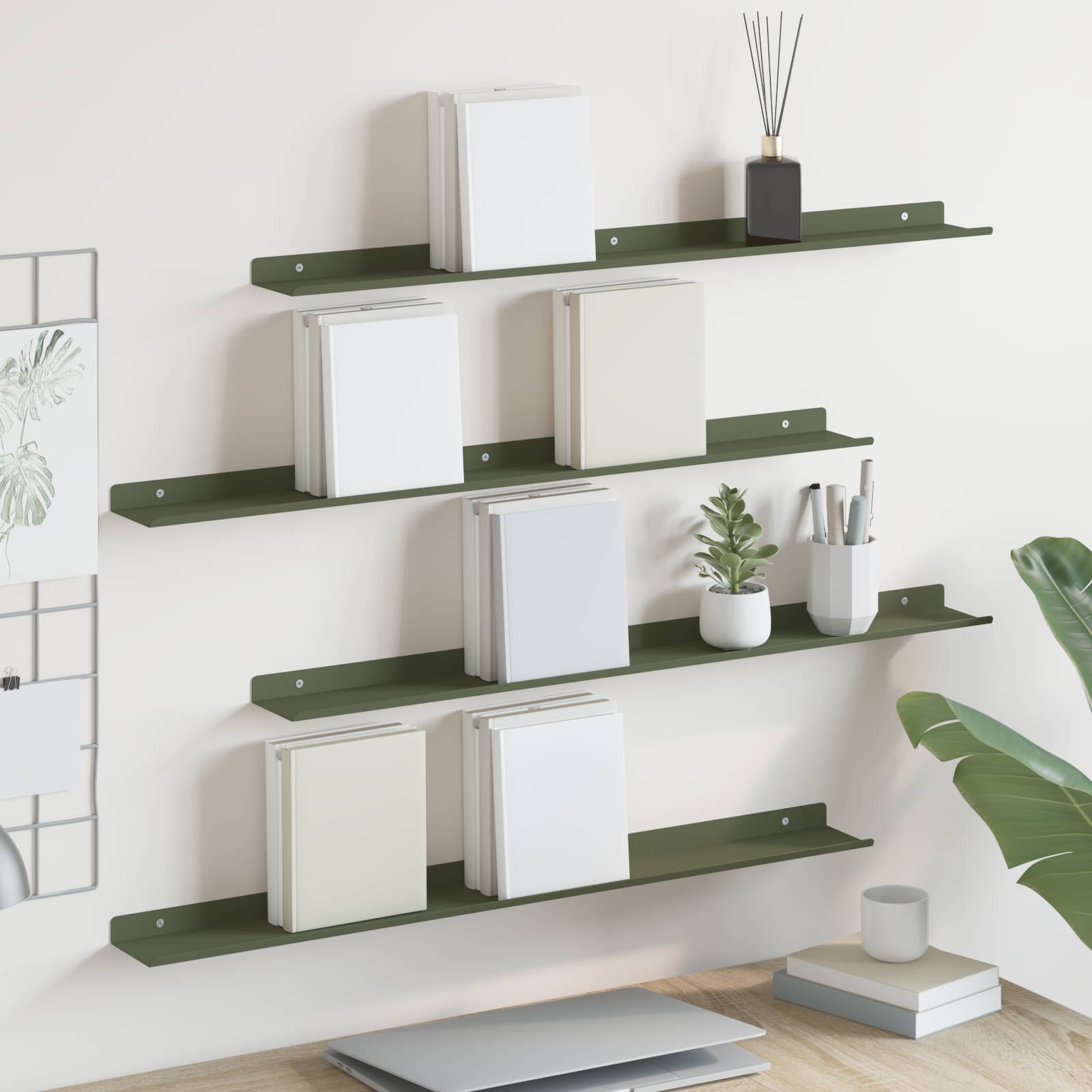 vidaXL Półka wisząca 4 pcs Zielony oliwkowy 80 x 9 x 2,5 cm Stal
