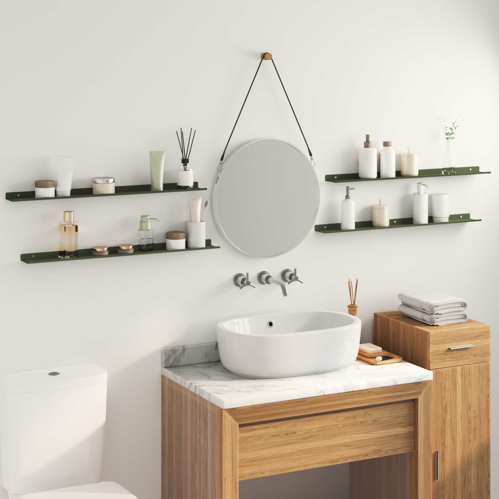 vidaXL Półka wisząca 4 pcs Zielony oliwkowy 80 x 9 x 2,5 cm Stal
