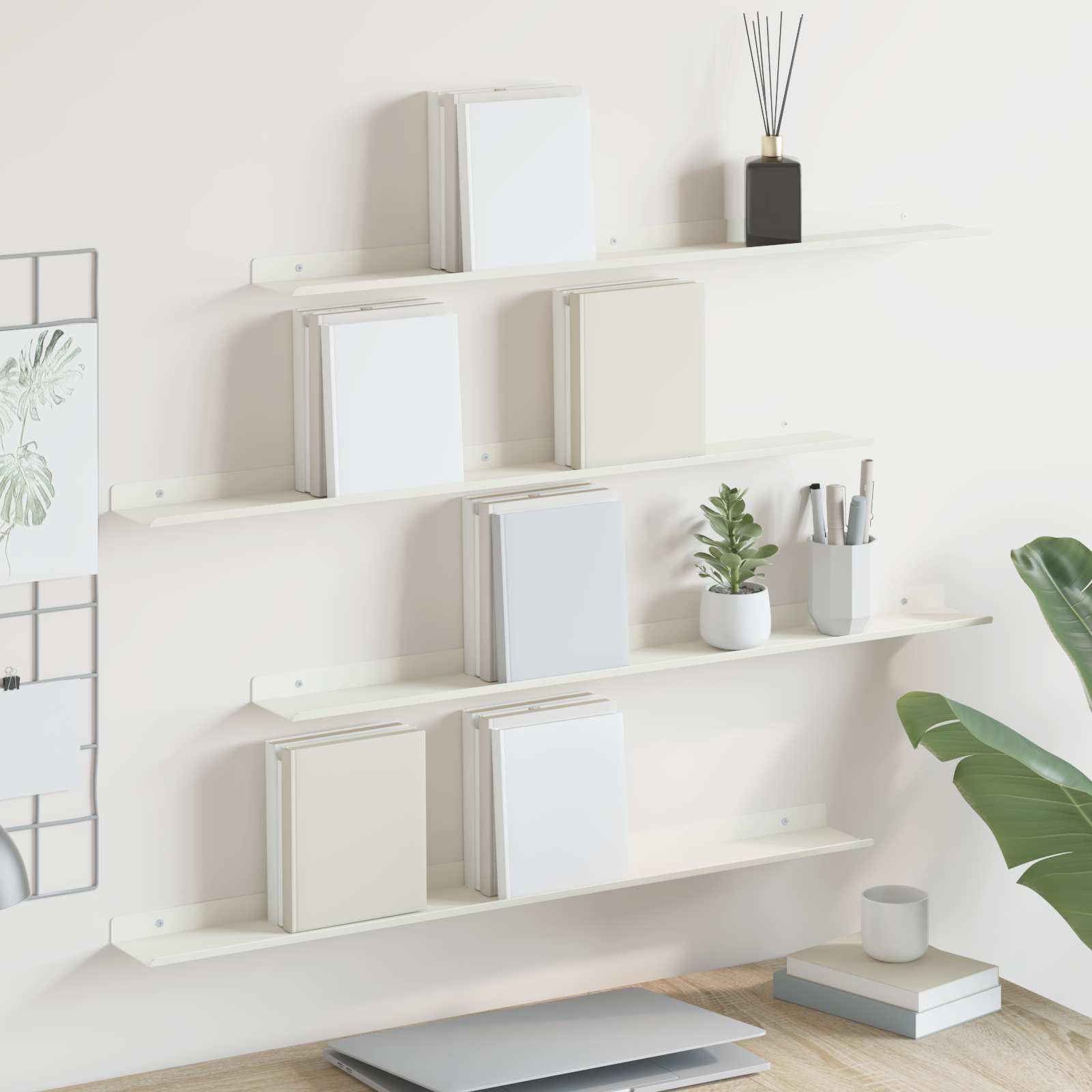 vidaXL Półka wisząca 4 pcs Biały 80 x 9 x 2,5 cm Stal