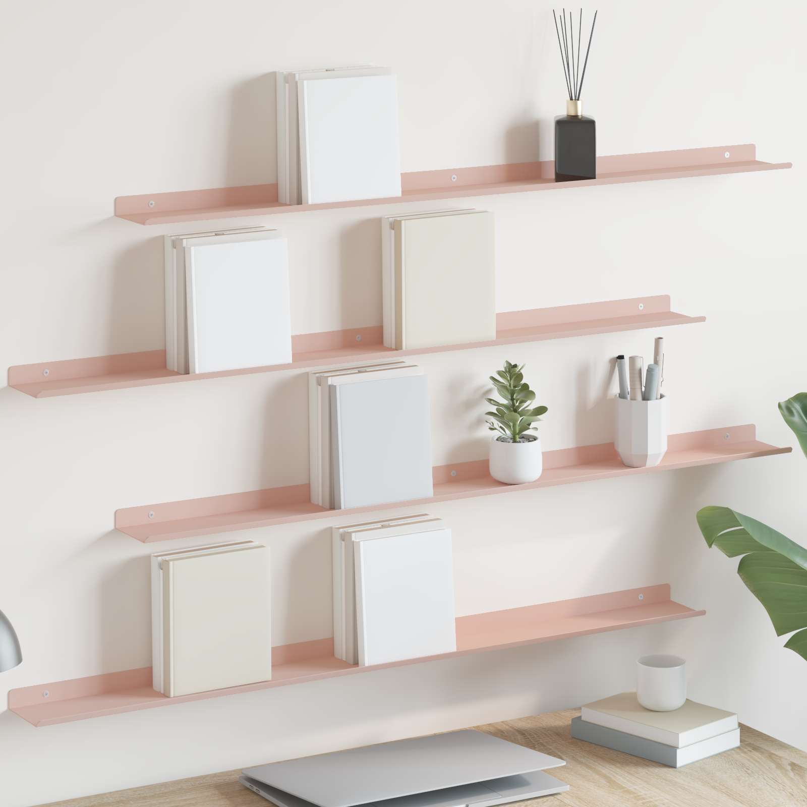 vidaXL Półka wisząca 4 pcs Różowy 100 x 9 x 2,5 cm Stal
