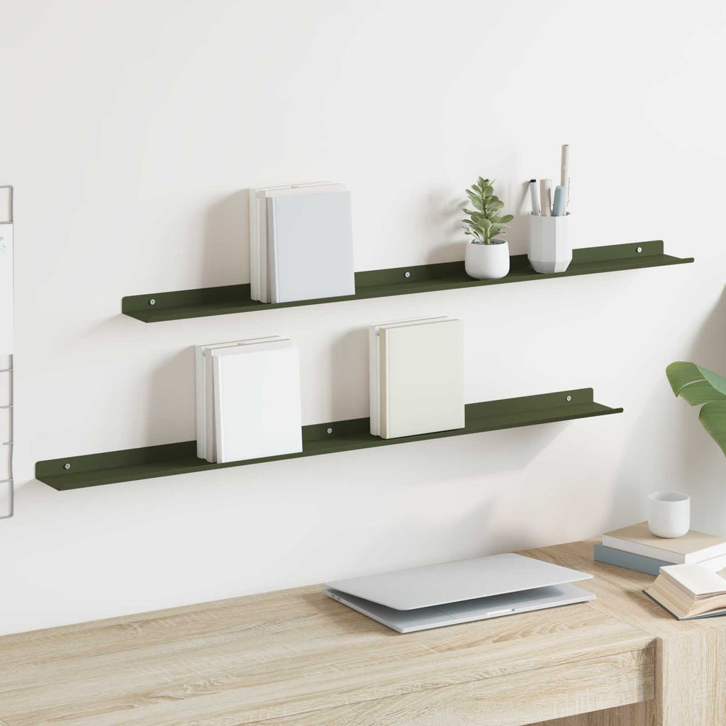 vidaXL Półka wisząca 2 pcs Zielony oliwkowy 100 x 9 x 2,5 cm Stal