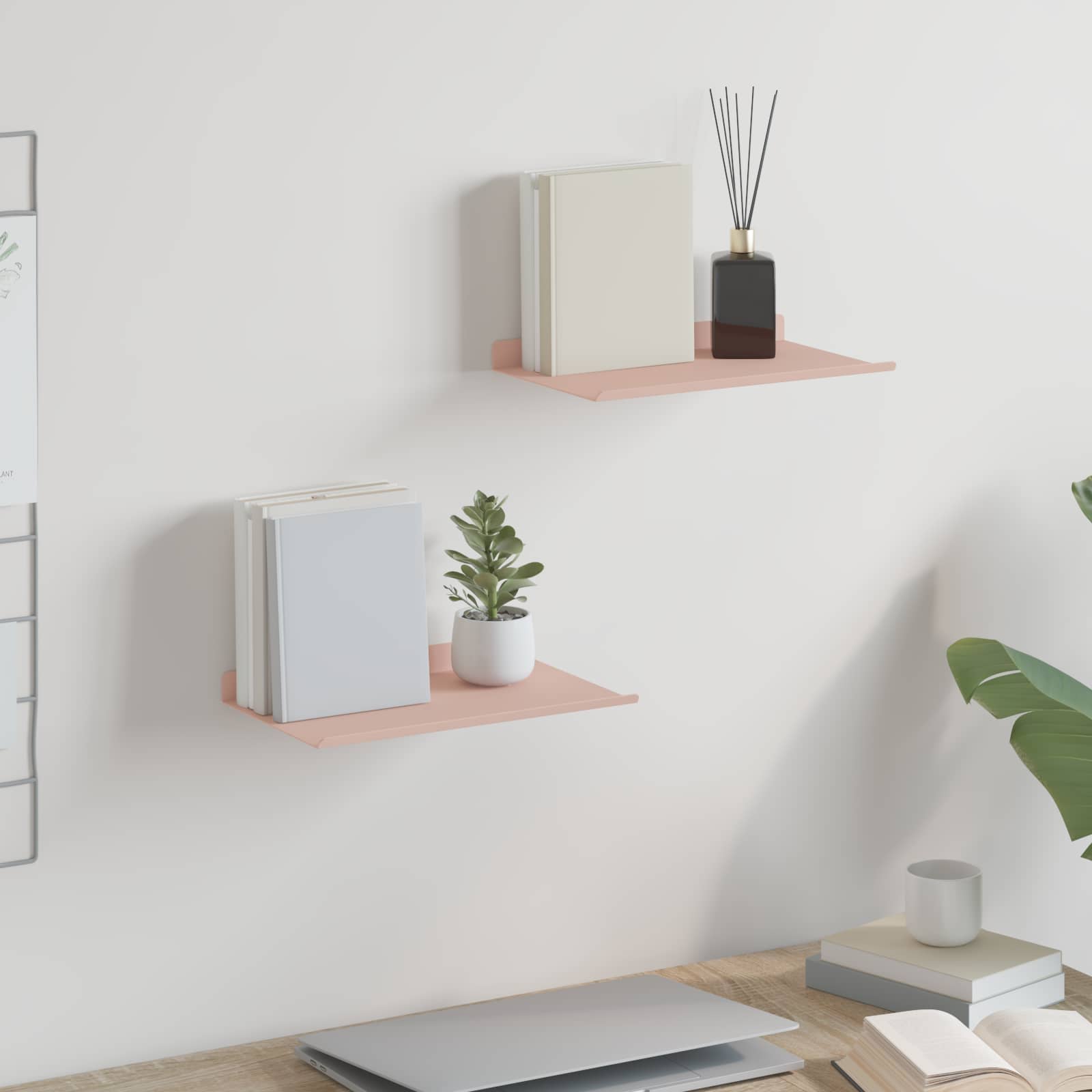vidaXL Półka wisząca 2 pcs Różowy 30 x 18 x 2,5 cm Stal