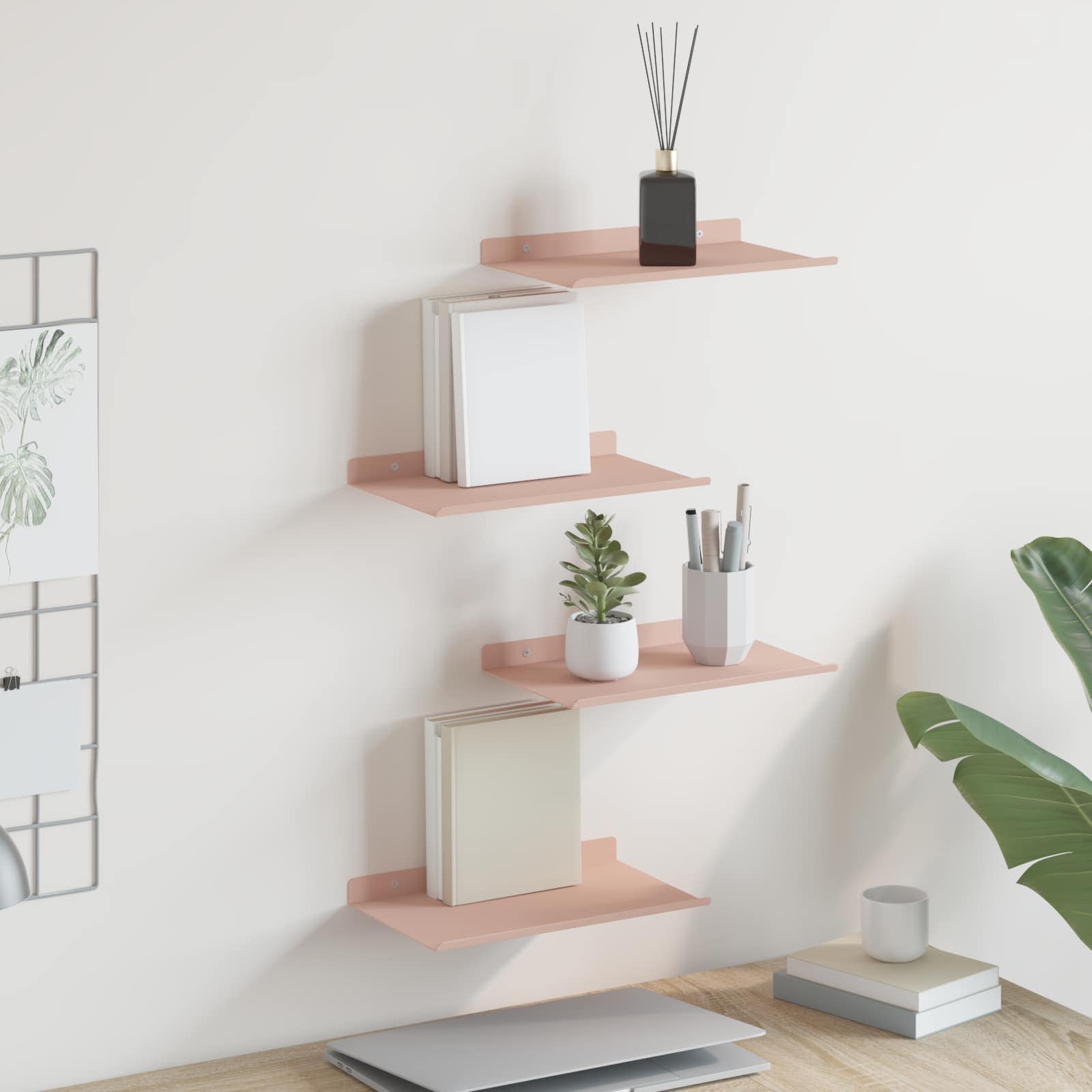 vidaXL Półka wisząca 4 pcs Różowy 30 x 18 x 2,5 cm Stal