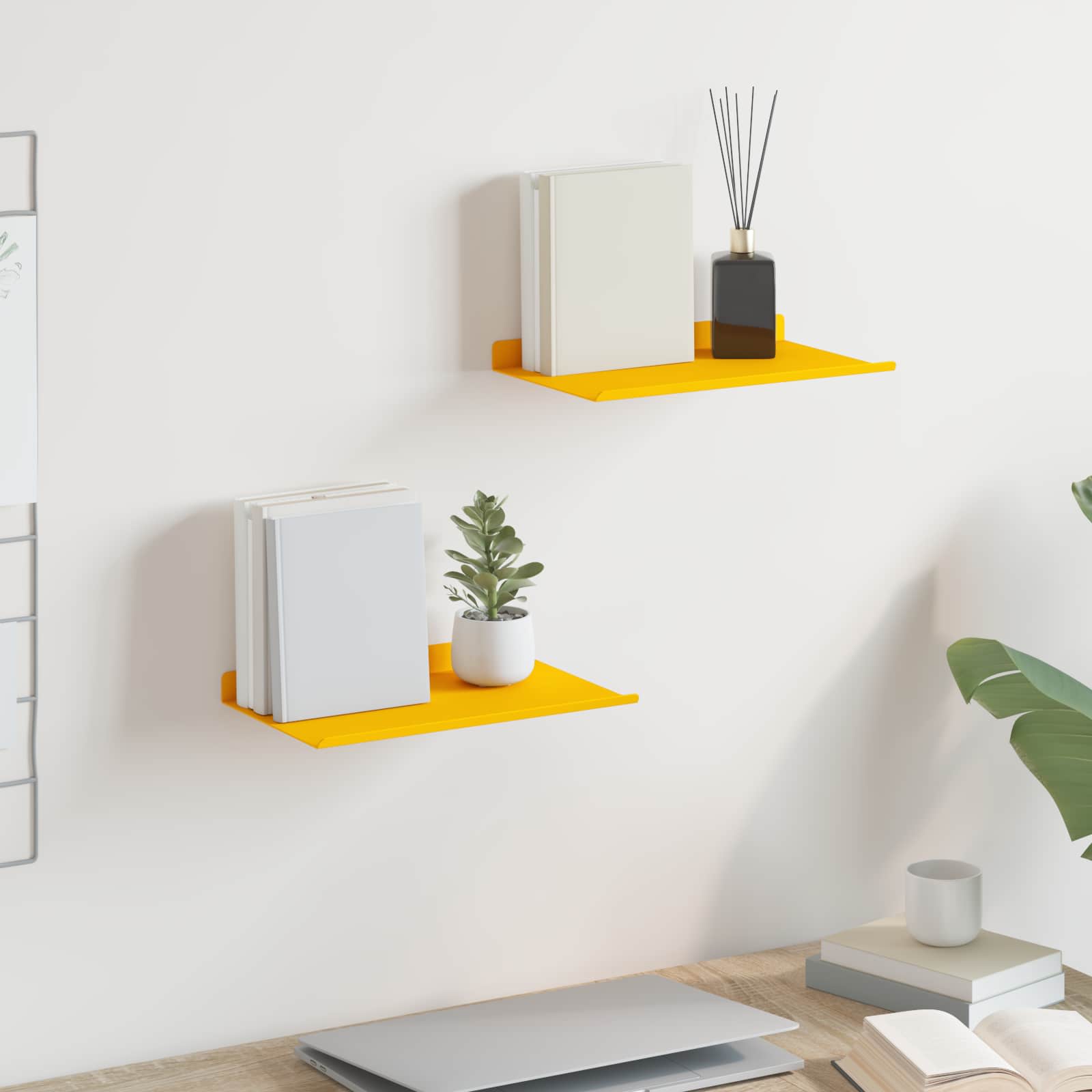 vidaXL Półka wisząca 2 pcs Musztardowy Żółty 30 x 18 x 2,5 cm Stal