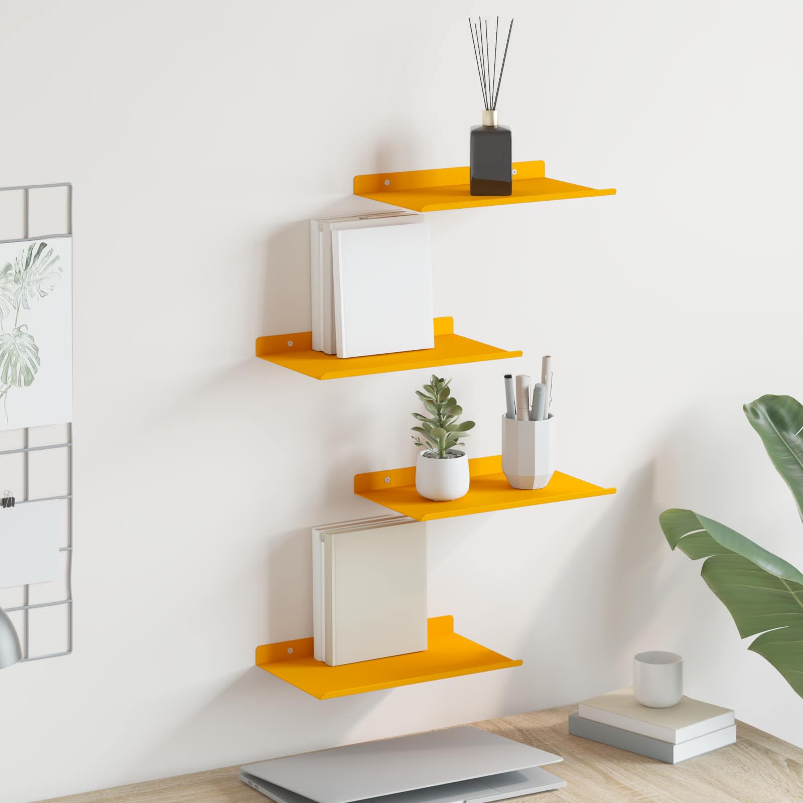 vidaXL Półka wisząca 4 pcs Musztardowy Żółty 30 x 18 x 2,5 cm Stal