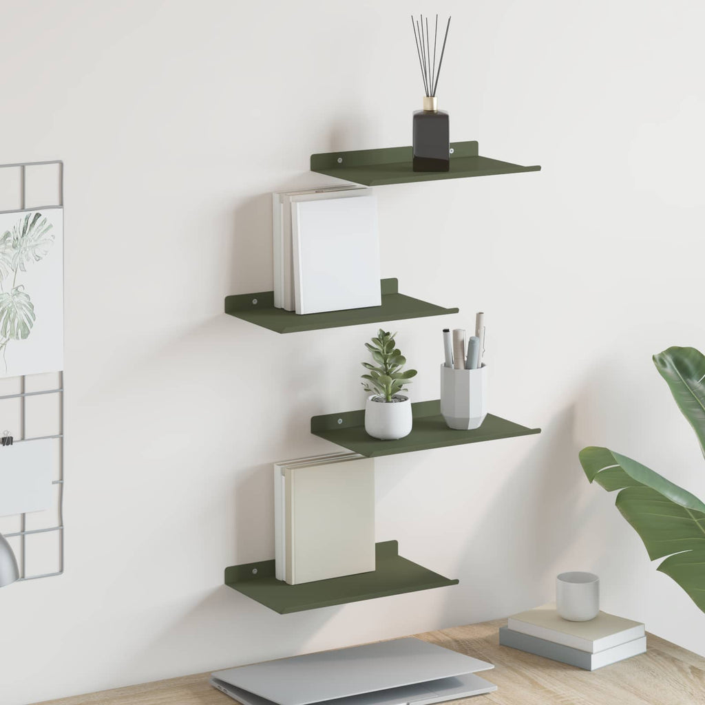 vidaXL Półka wisząca 4 pcs Zielony oliwkowy 30 x 18 x 2,5 cm Stal