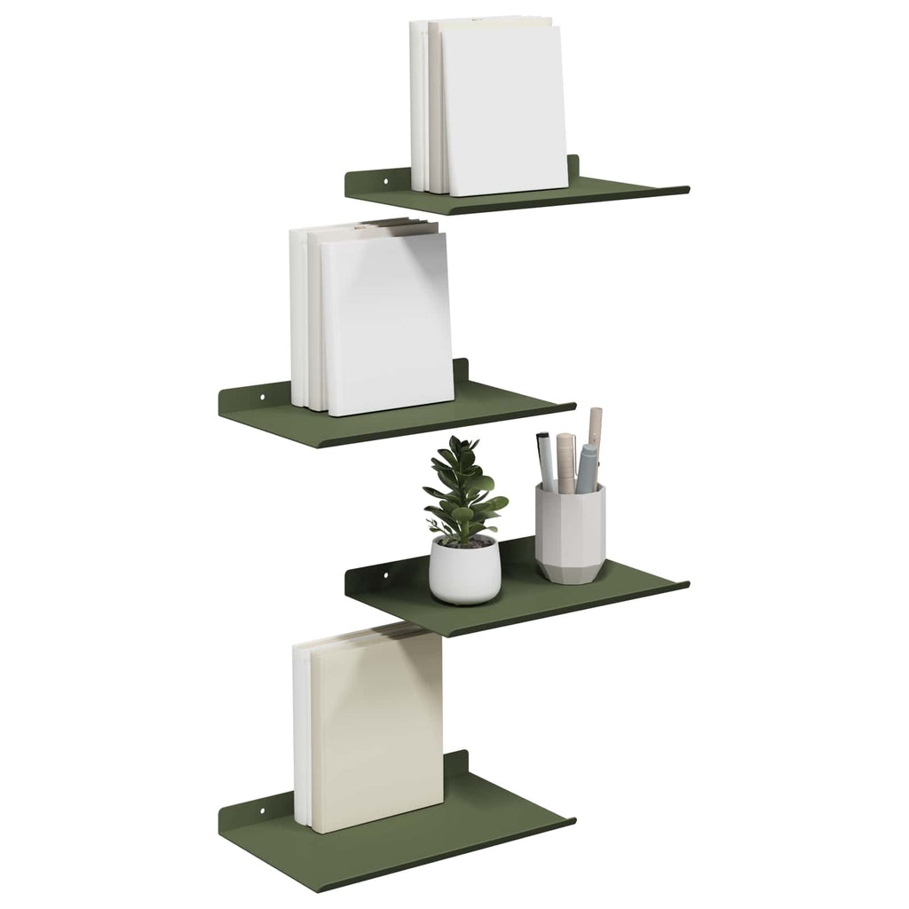 vidaXL Półka wisząca 4 pcs Zielony oliwkowy 30 x 18 x 2,5 cm Stal