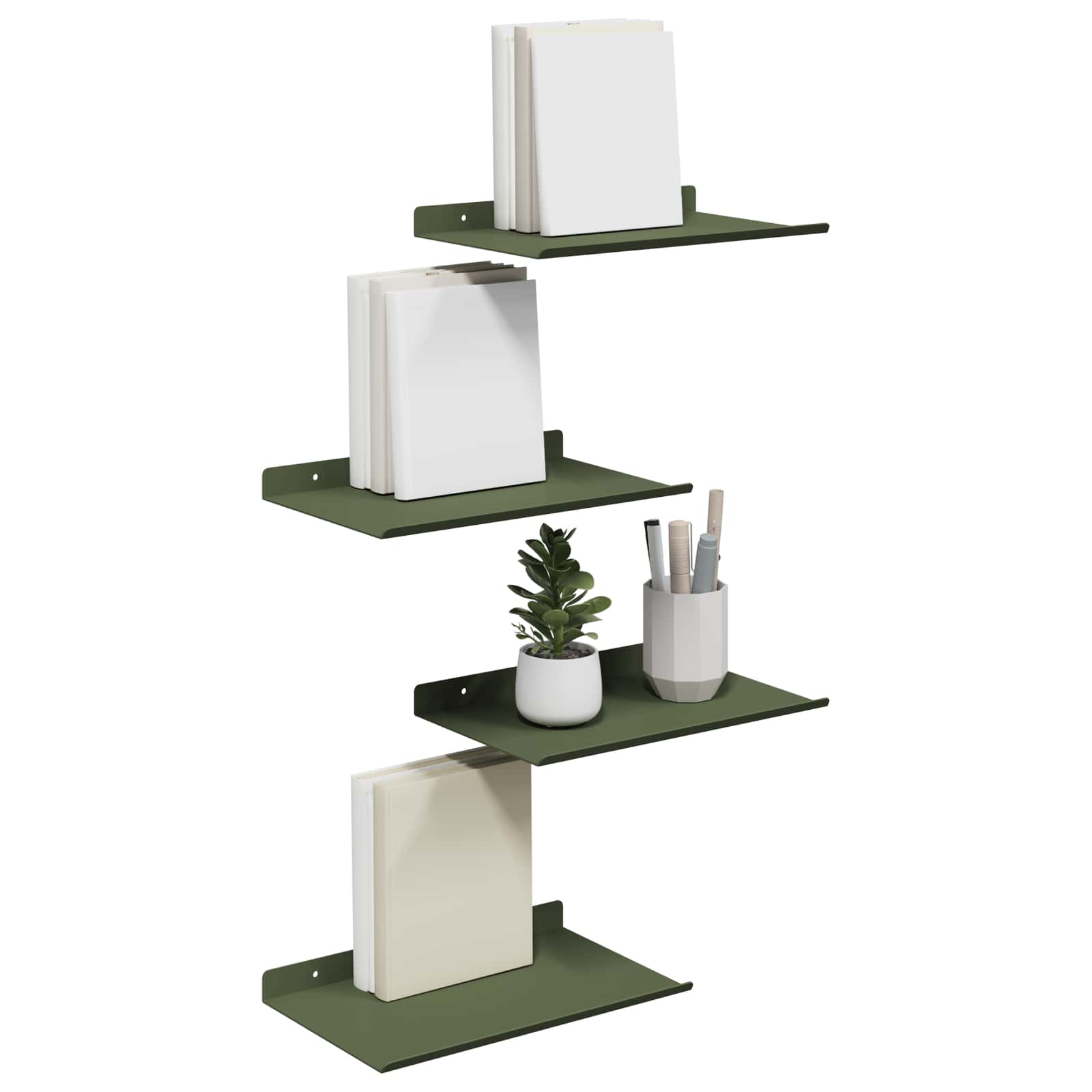 vidaXL Półka wisząca 4 pcs Zielony oliwkowy 30 x 18 x 2,5 cm Stal