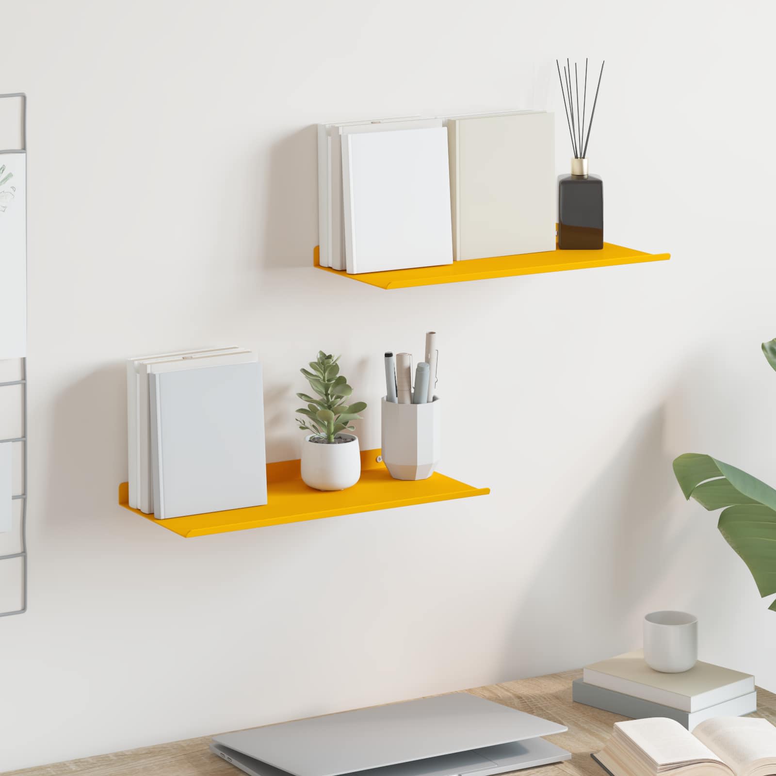 vidaXL Półka wisząca 2 pcs Musztardowy Żółty 40 x 18 x 2,5 cm Stal