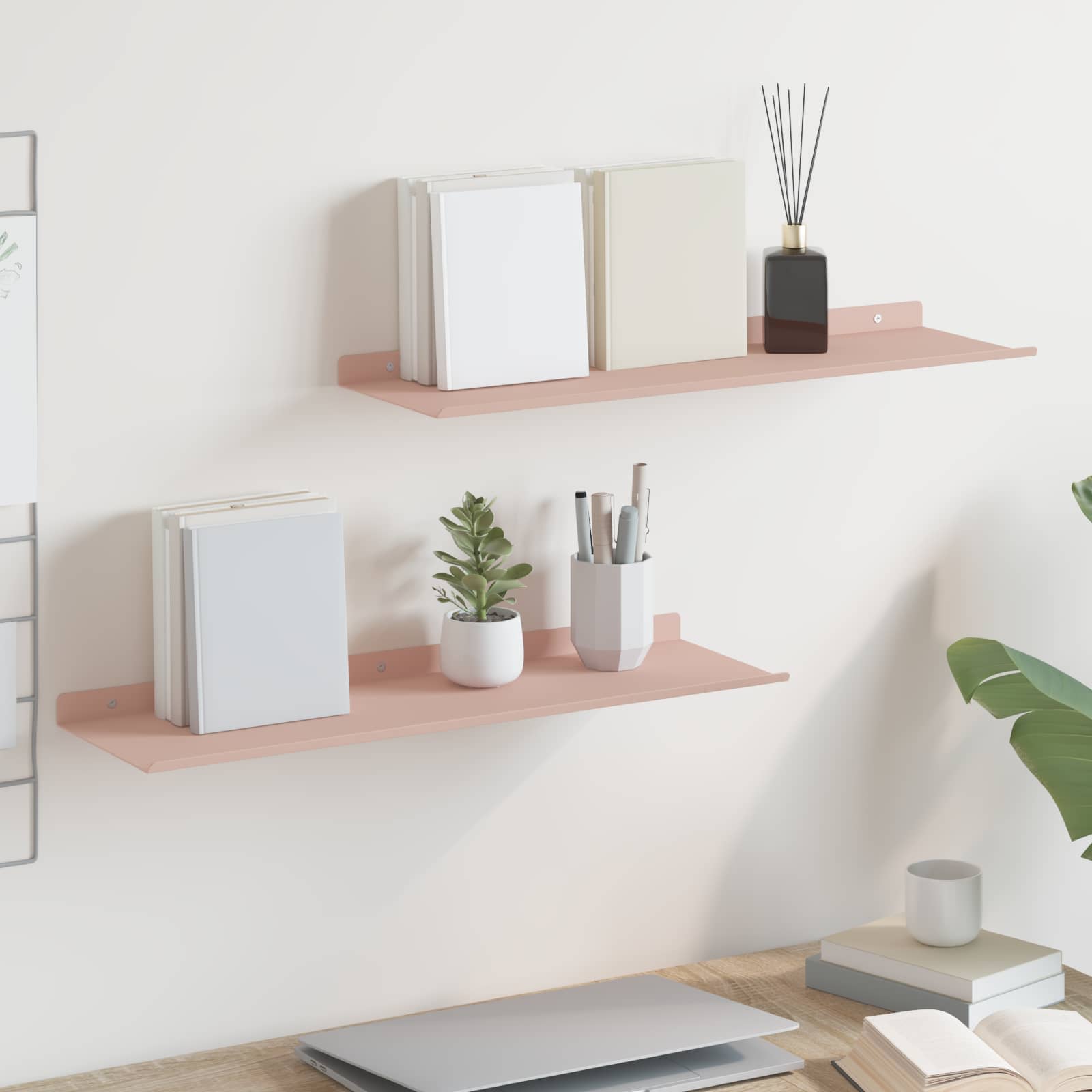 vidaXL Półka wisząca 2 pcs Różowy 60 x 18 x 2,5 cm Stal