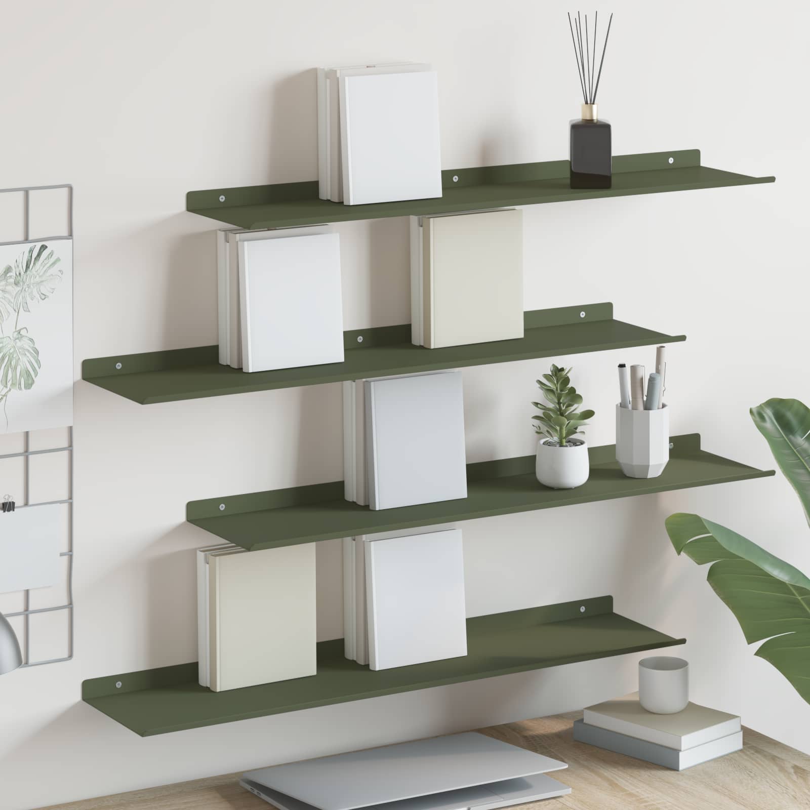 vidaXL Półka wisząca 4 pcs Zielony oliwkowy 80 x 18 x 2,5 cm Stal