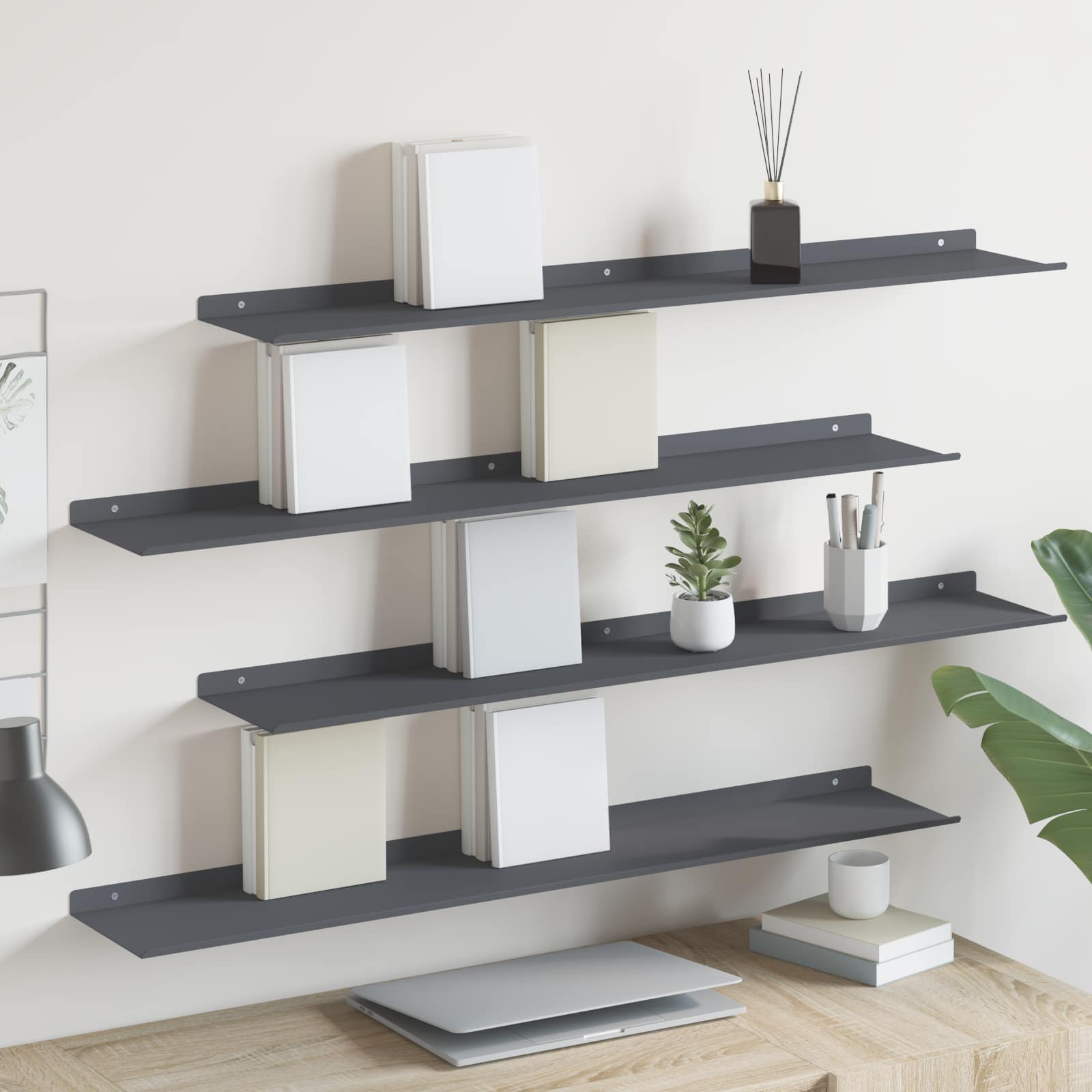 vidaXL Półka wisząca 4 pcs Antracyt 100 x 18 x 2,5 cm Stal