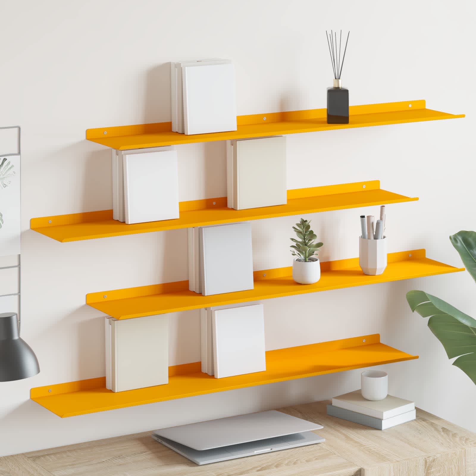 vidaXL Półka wisząca 4 pcs Musztardowy Żółty 100 x 18 x 2,5 cm Stal