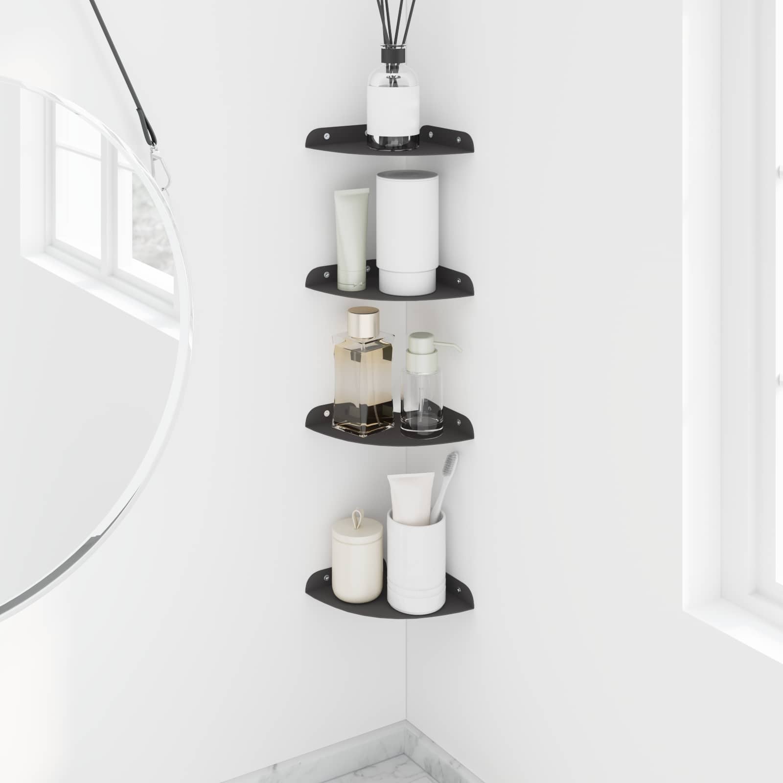 vidaXL Półka wisząca z półką 4 pcs Czarny 15 x 15 x 2 cm