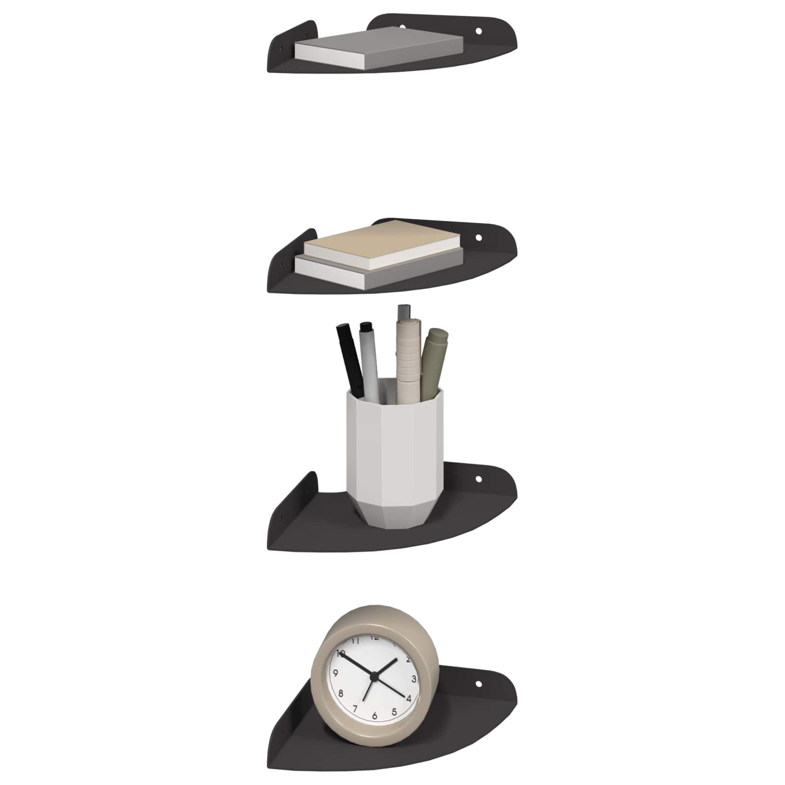 vidaXL Półka wisząca z półką 4 pcs Czarny 15 x 15 x 2 cm