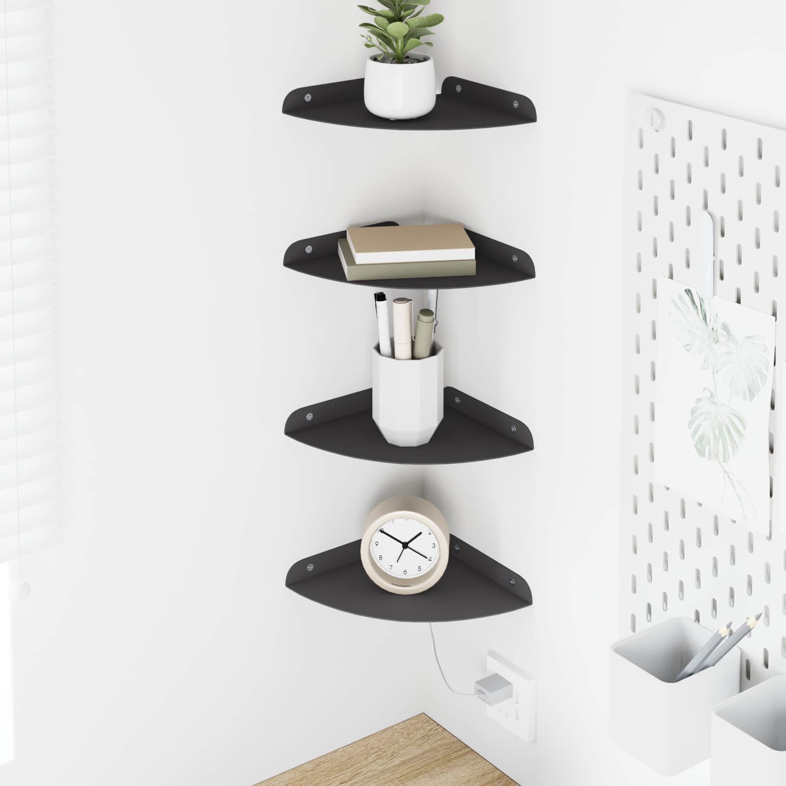 vidaXL Półka wisząca z półką 4 pcs Czarny 18 x 18 x 2 cm