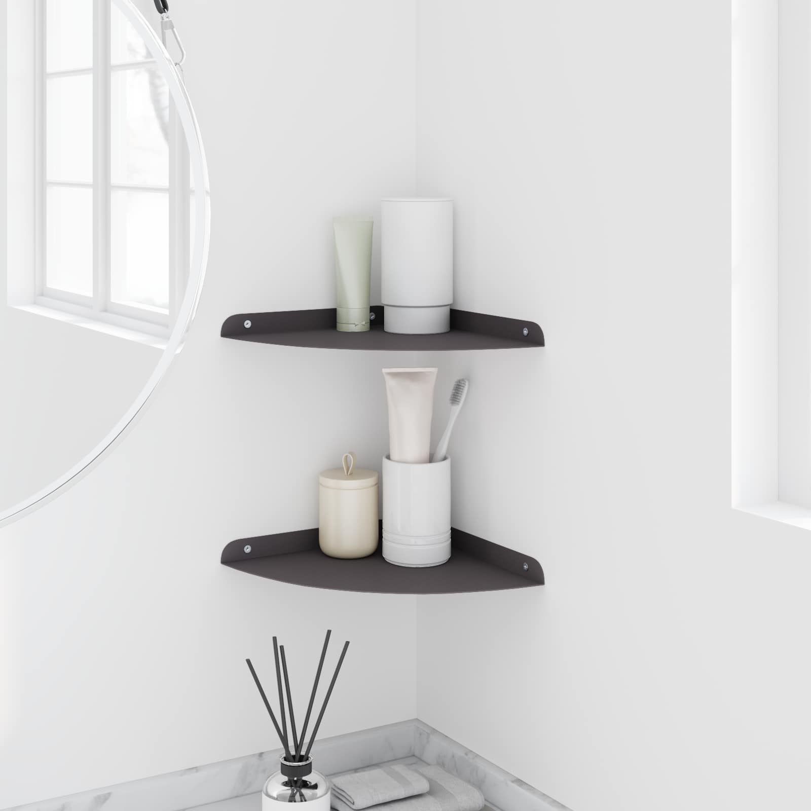 vidaXL Pływająca Półka w Rogu z półką 2 pcs Czarny 24 x 24 x 2 cm