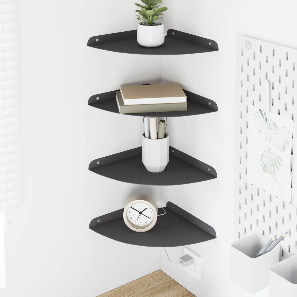 vidaXL Półka wisząca z półką 4 pcs Czarny 24 x 24 x 2 cm