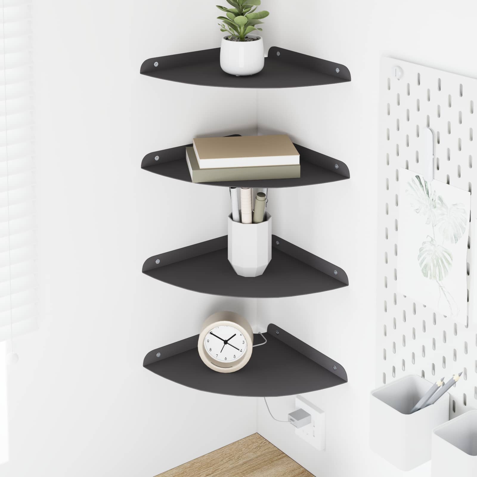 vidaXL Półka wisząca z półką 4 pcs Czarny 24 x 24 x 2 cm