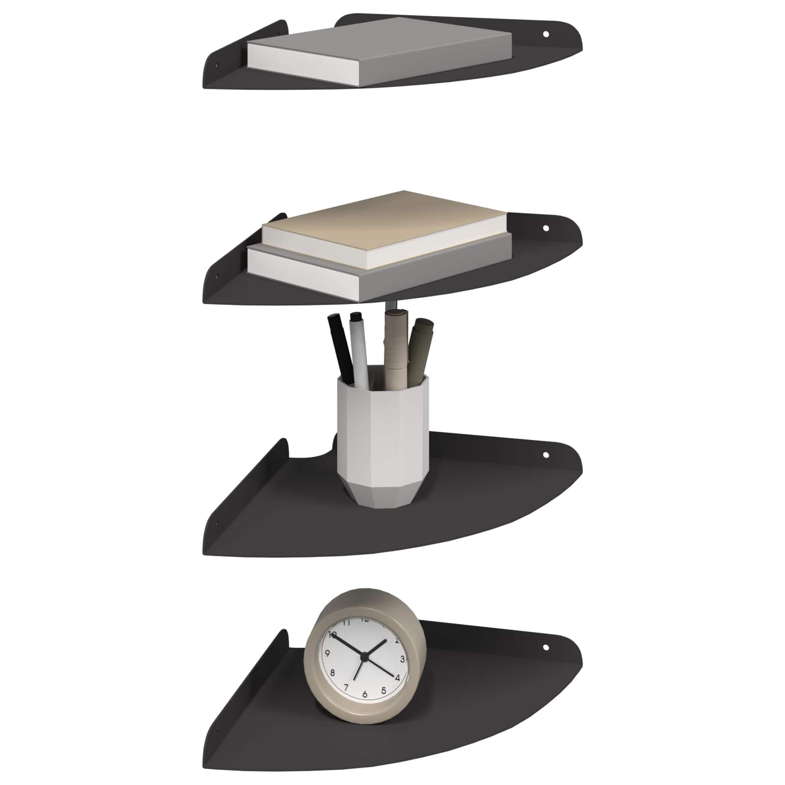 vidaXL Półka wisząca z półką 4 pcs Czarny 24 x 24 x 2 cm