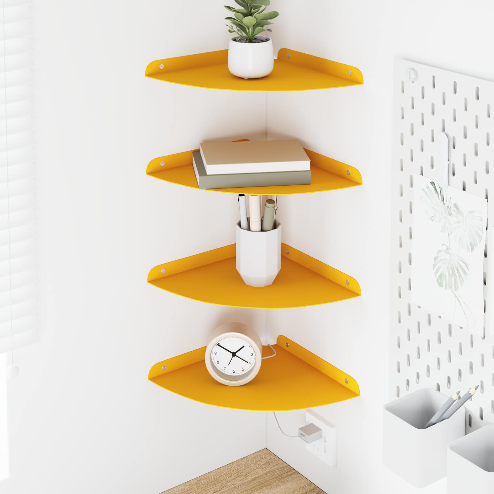 vidaXL Półka wisząca z półką 4 pcs Musztardowy Żółty 24 x 24 x 2 cm