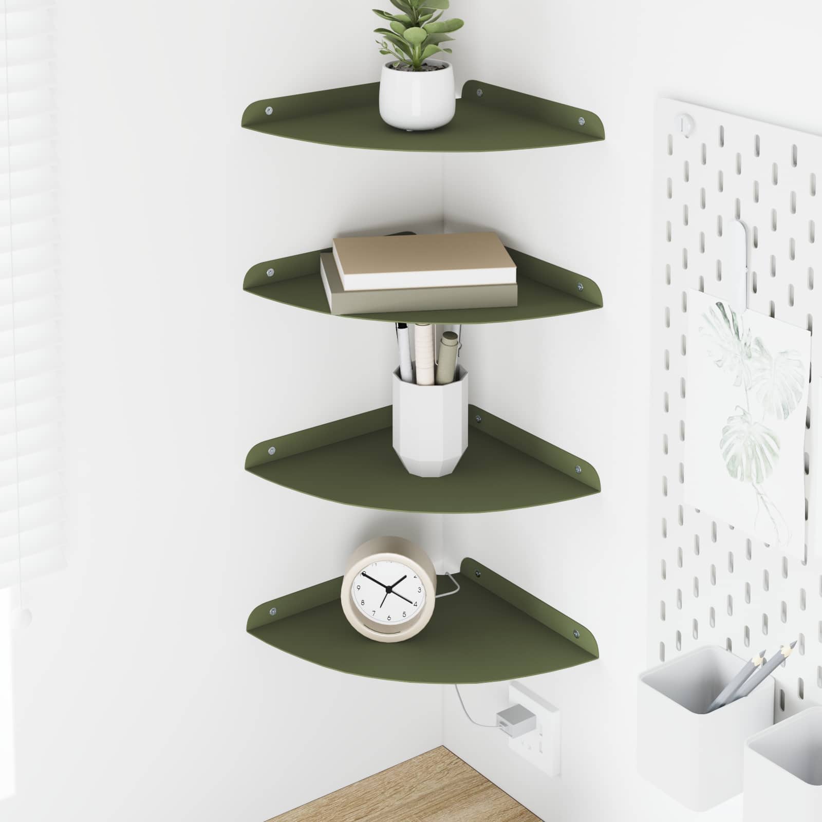 vidaXL Półka wisząca z półką 4 pcs Zielony oliwkowy 24 x 24 x 2 cm
