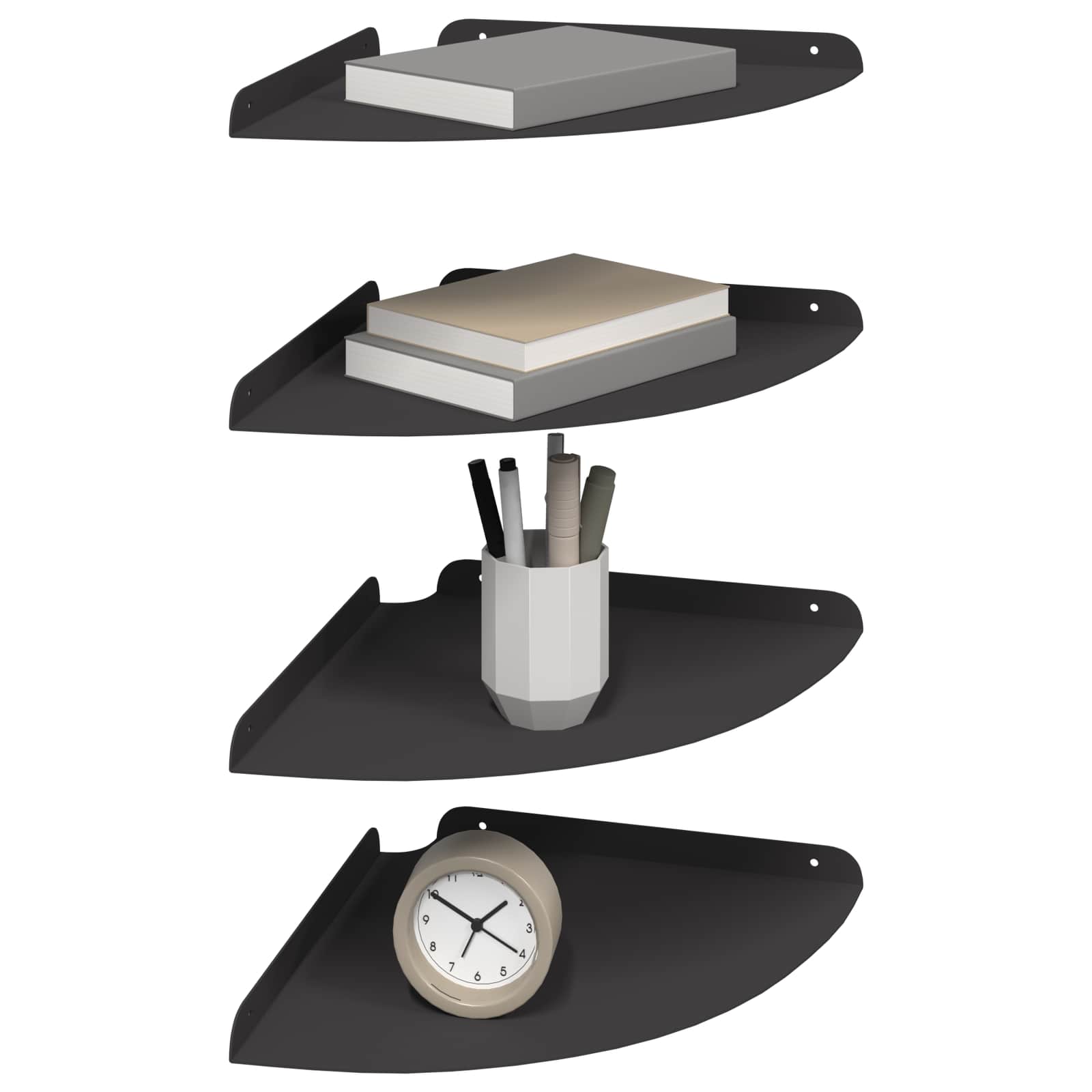 vidaXL Półka wisząca z półką 4 pcs Czarny 30 x 30 x 2 cm