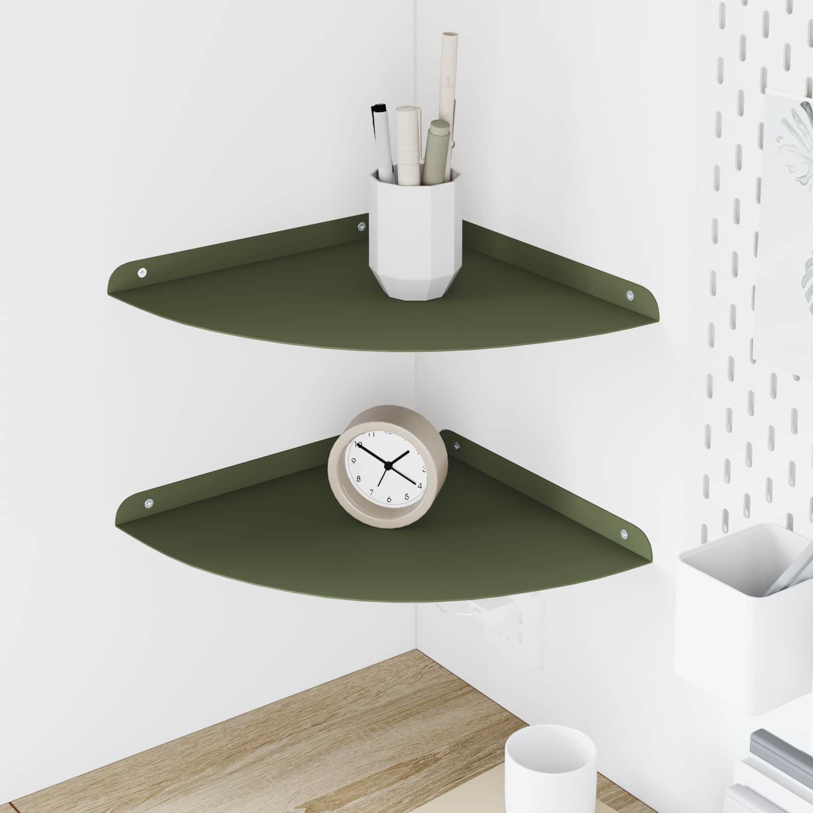 vidaXL Półka wisząca z półką 2 pcs Zielony oliwkowy 30 x 30 x 2 cm