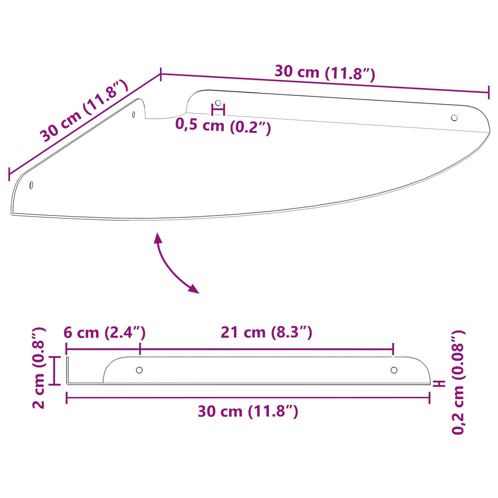 vidaXL Półka wisząca z półką 2 pcs Biały 30 x 30 x 2 cm