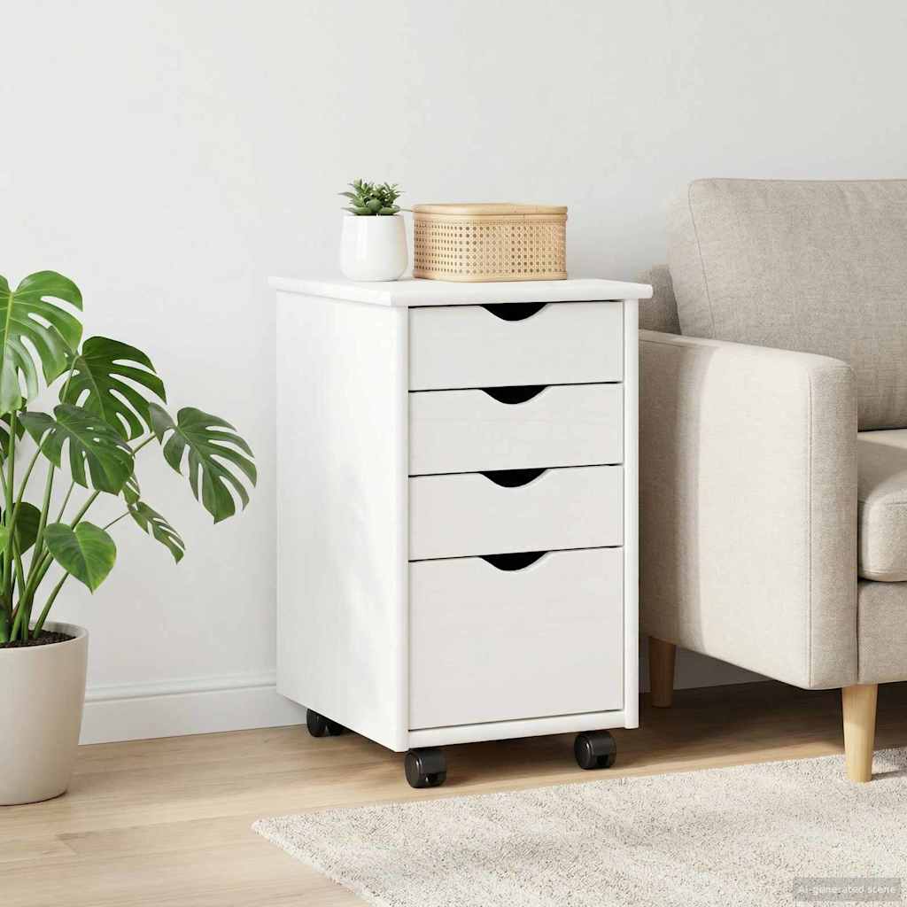 vidaXL Rolkowa szafka Biały 34 x 39 x 56 cm Lite drewno sosnowe