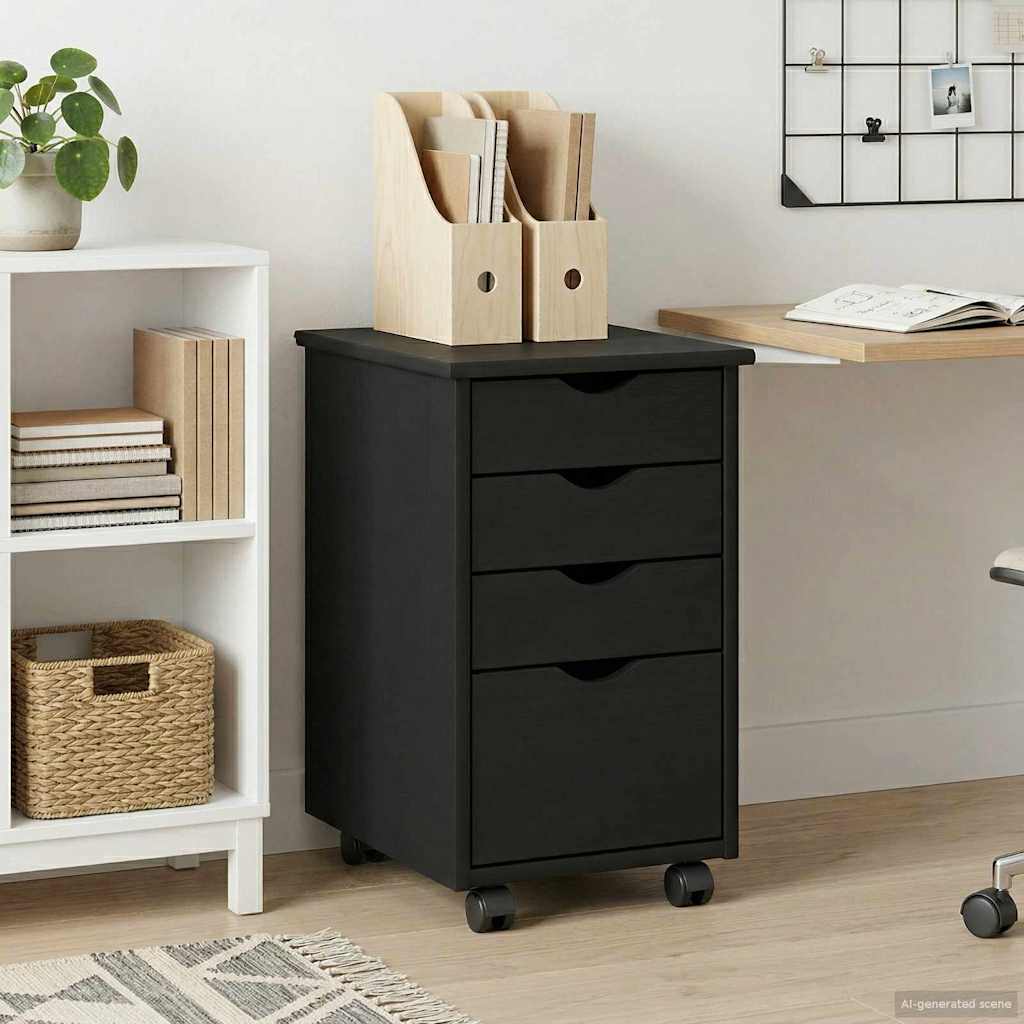 vidaXL Rolkowa szafka Czarny 34 x 39 x 56 cm Lite drewno sosnowe