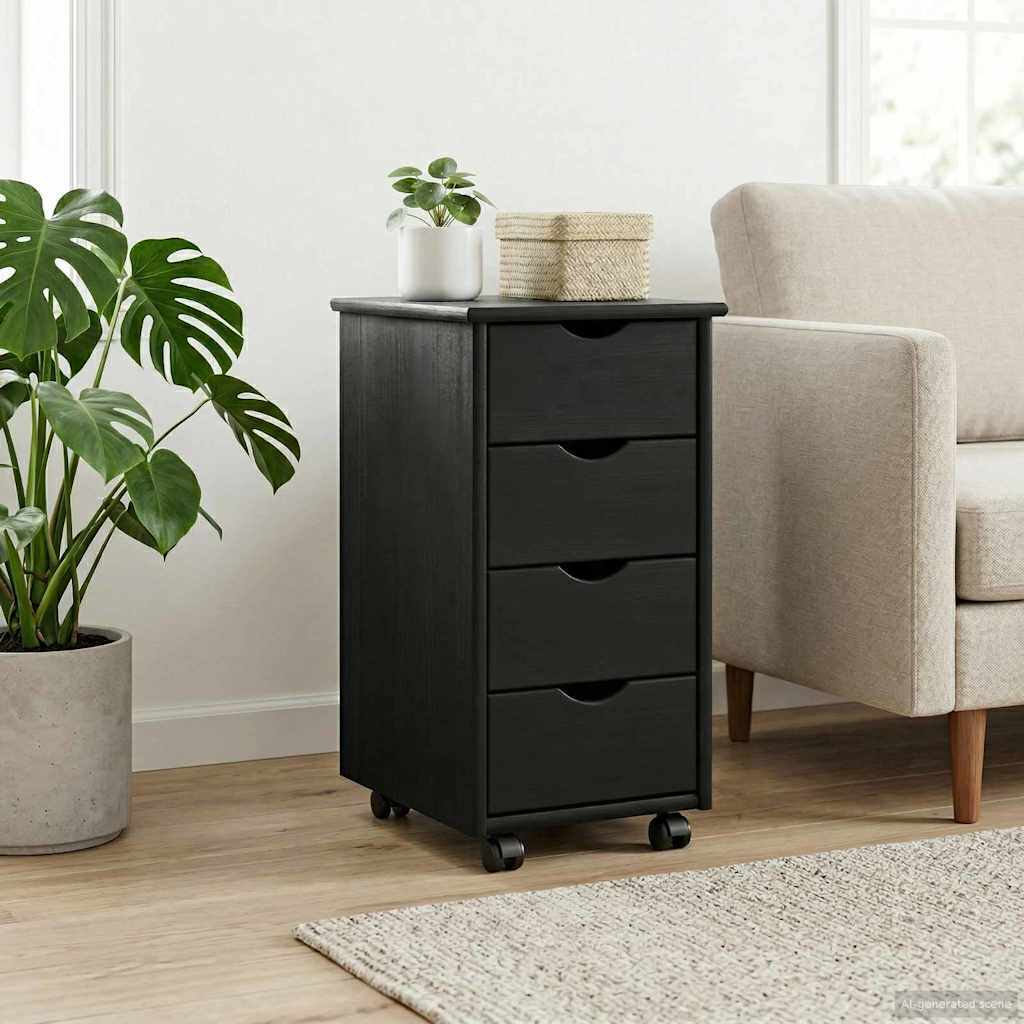 vidaXL Rolkowa szafka Czarny 34 x 39 x 65,5 cm Lite drewno sosnowe