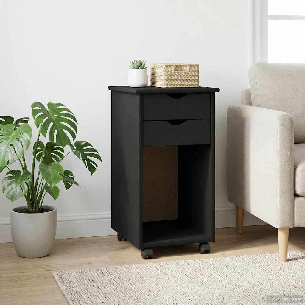 vidaXL Rolkowa szafka Czarny 34 x 39 x 65,5 cm Lite drewno sosnowe