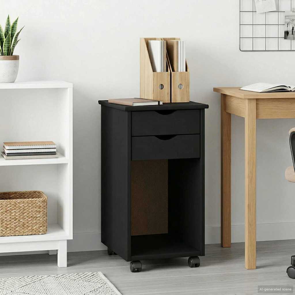 vidaXL Rolkowa szafka Czarny 34 x 39 x 65,5 cm Lite drewno sosnowe