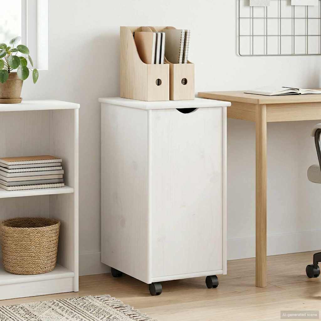 vidaXL Rolkowa szafka Biały 34 x 39 x 65,5 cm Lite drewno sosnowe