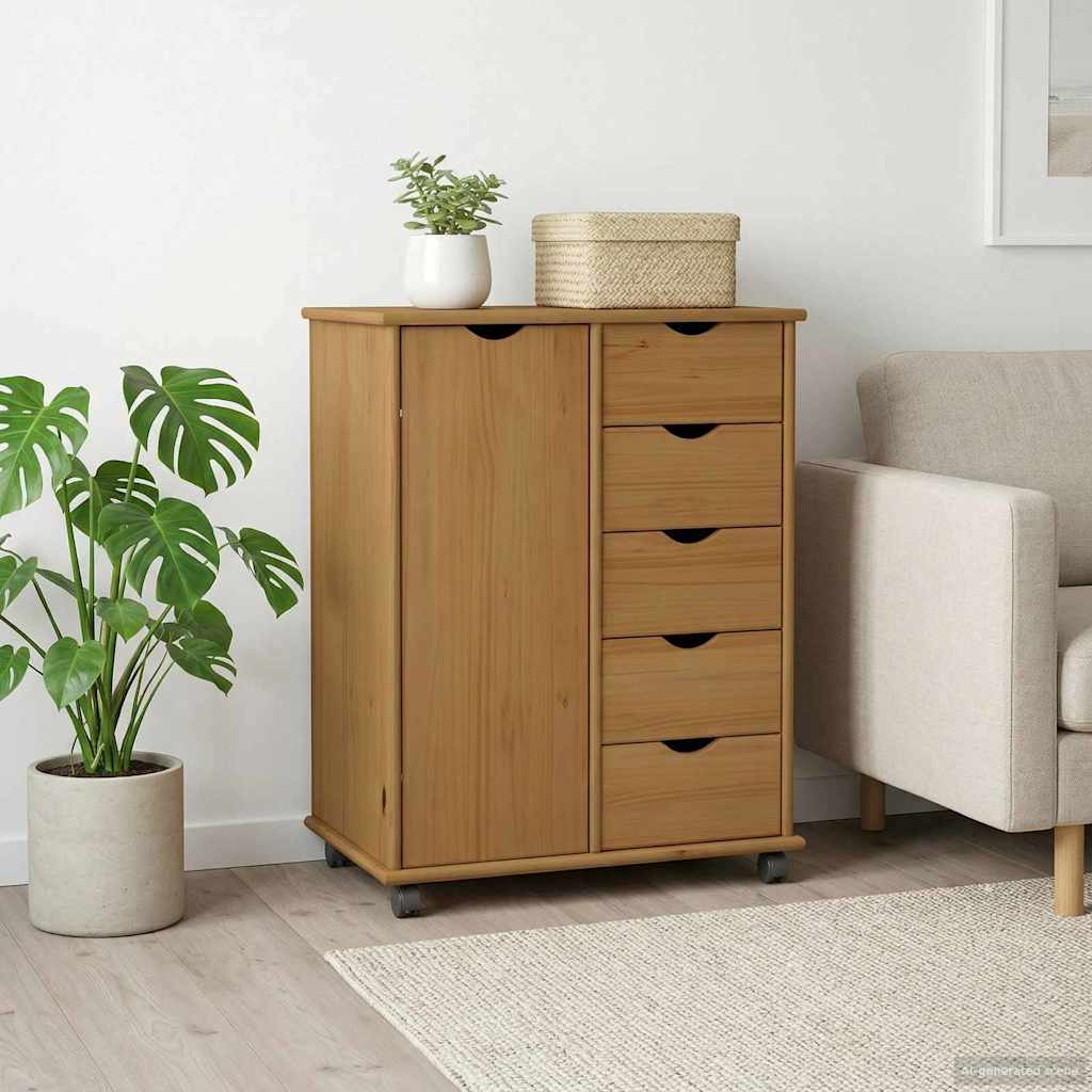 vidaXL Rolkowa szafka z kołem Miodowy brąz 63,5 x 39 x 79 cm