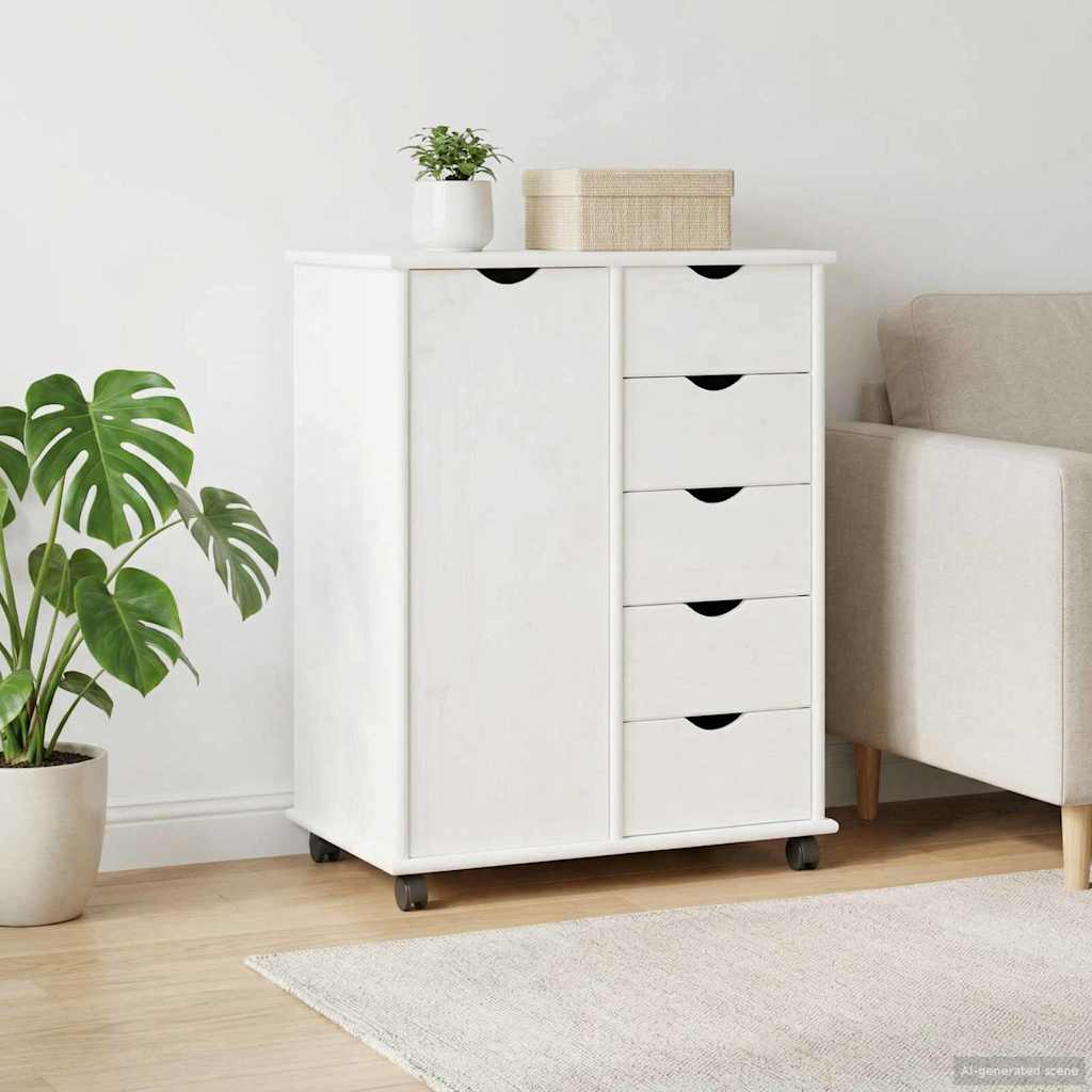 vidaXL Rolkowa szafka Biały 63,5 x 39 x 79 cm Lite drewno sosnowe
