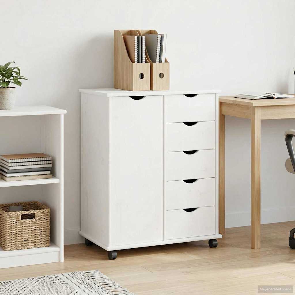 vidaXL Rolkowa szafka Biały 63,5 x 39 x 79 cm Lite drewno sosnowe