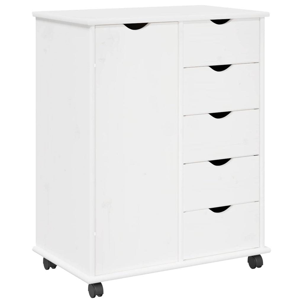 vidaXL Rolkowa szafka Biały 63,5 x 39 x 79 cm Lite drewno sosnowe