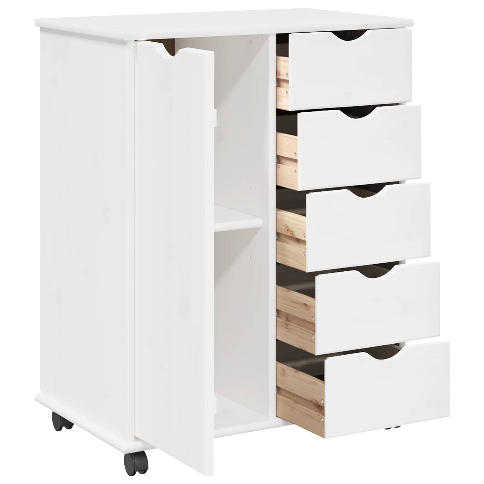 vidaXL Rolkowa szafka Biały 63,5 x 39 x 79 cm Lite drewno sosnowe
