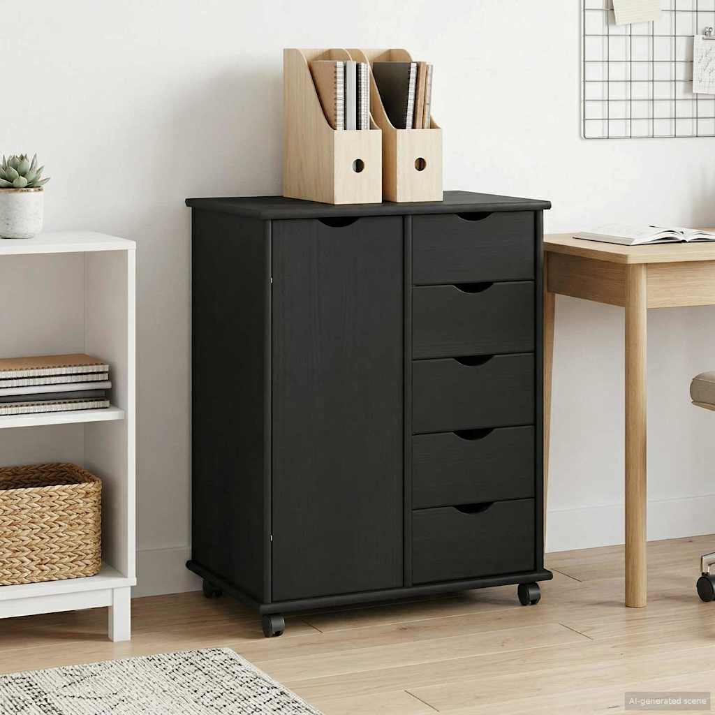 vidaXL Rolkowa szafka Czarny 63,5 x 39 x 79 cm Lite drewno sosnowe