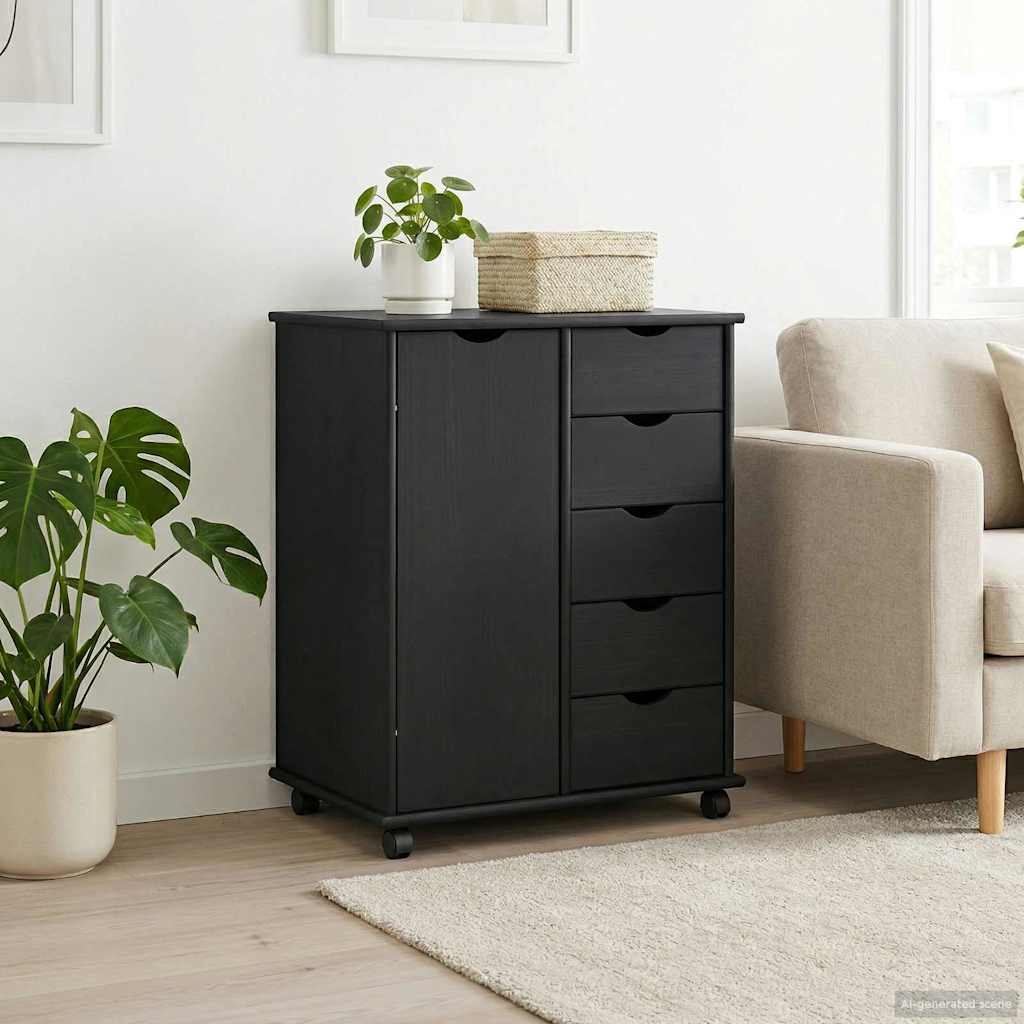 vidaXL Rolkowa szafka Czarny 63,5 x 39 x 79 cm Lite drewno sosnowe