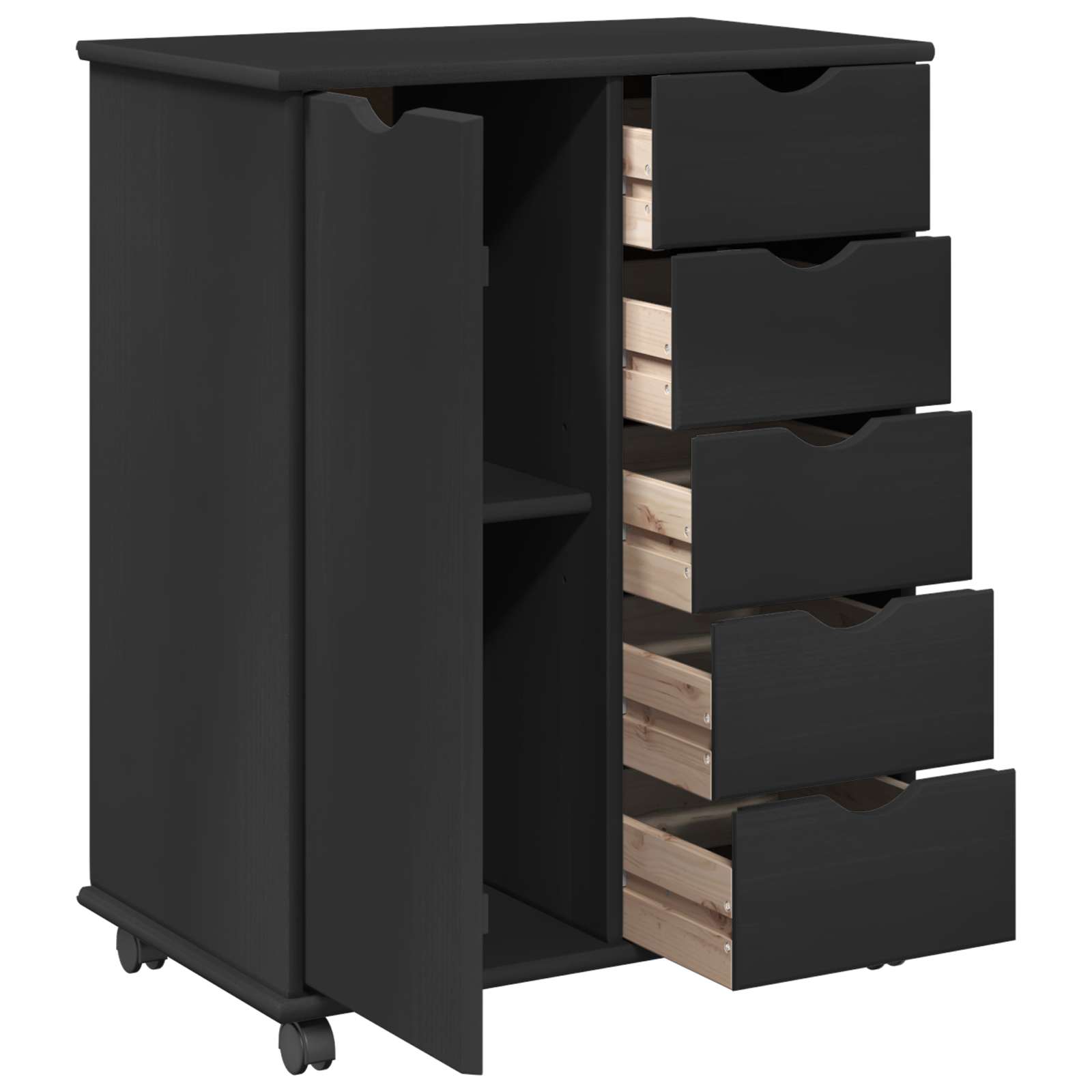 vidaXL Rolkowa szafka Czarny 63,5 x 39 x 79 cm Lite drewno sosnowe