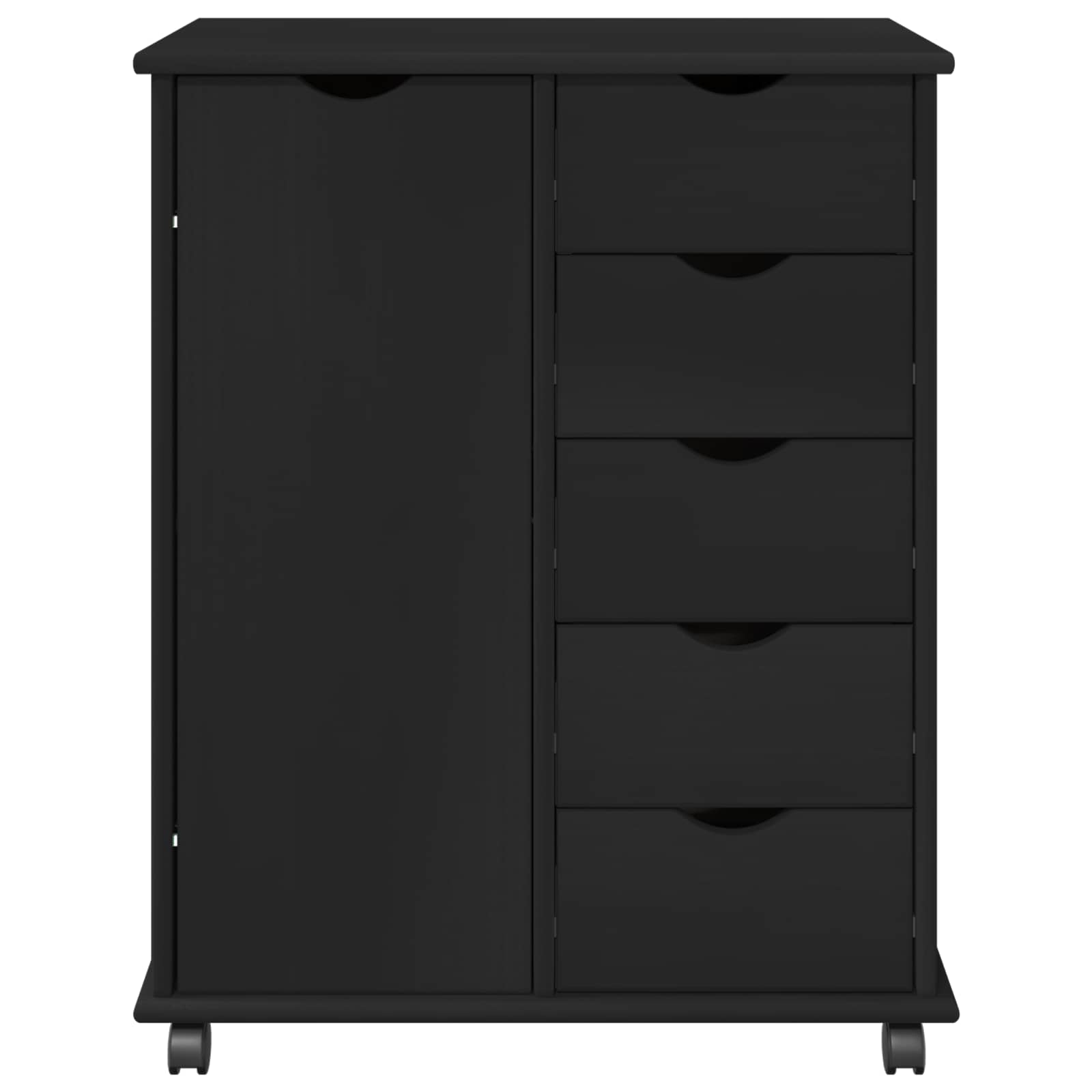 vidaXL Rolkowa szafka Czarny 63,5 x 39 x 79 cm Lite drewno sosnowe